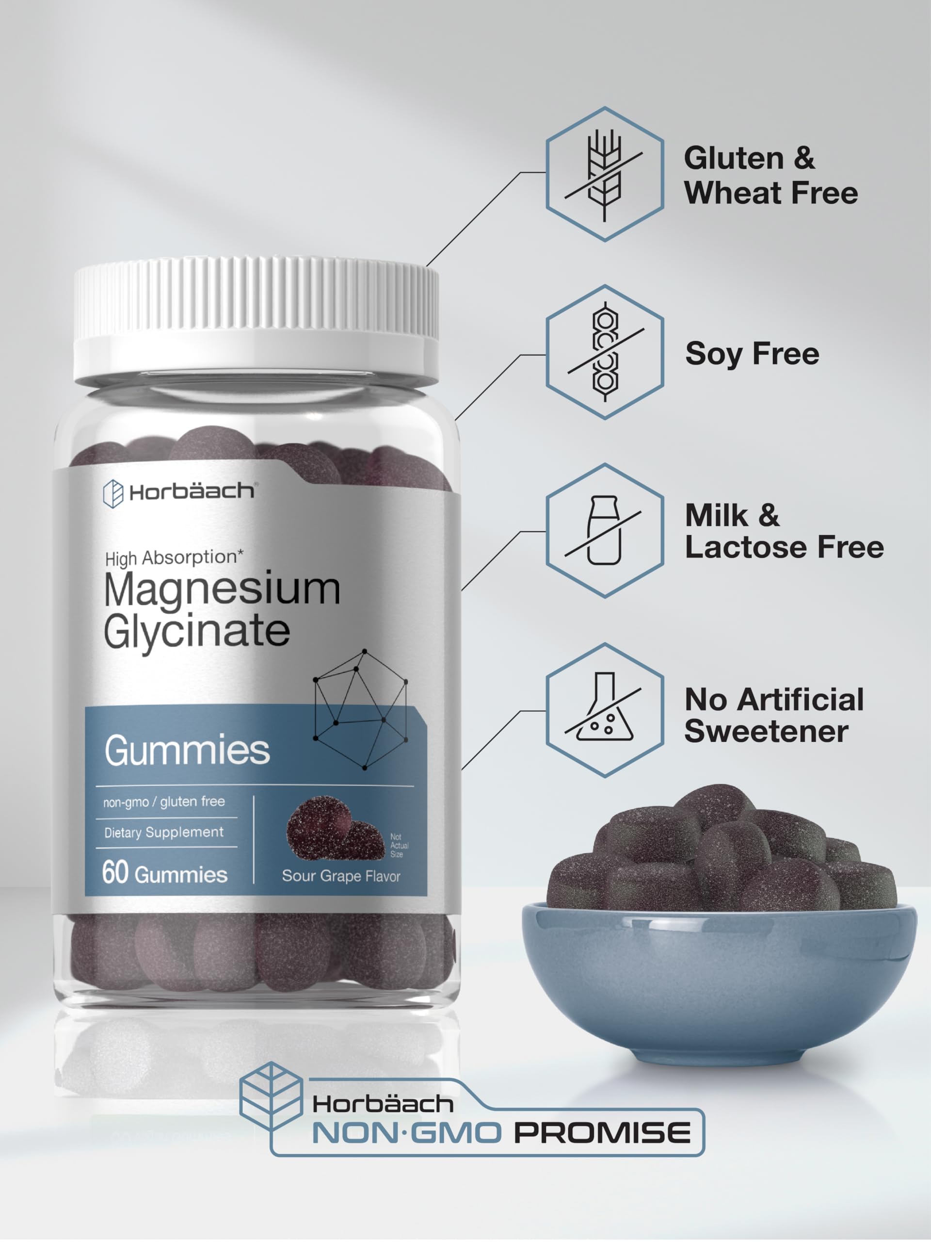 Horbäach Magnesium Glycinate Gummies | 60 Count | Sour Grape Flavor | High Absorption | Vegan, Non-GMO, Gluten Free Horbäach buy supplements canada