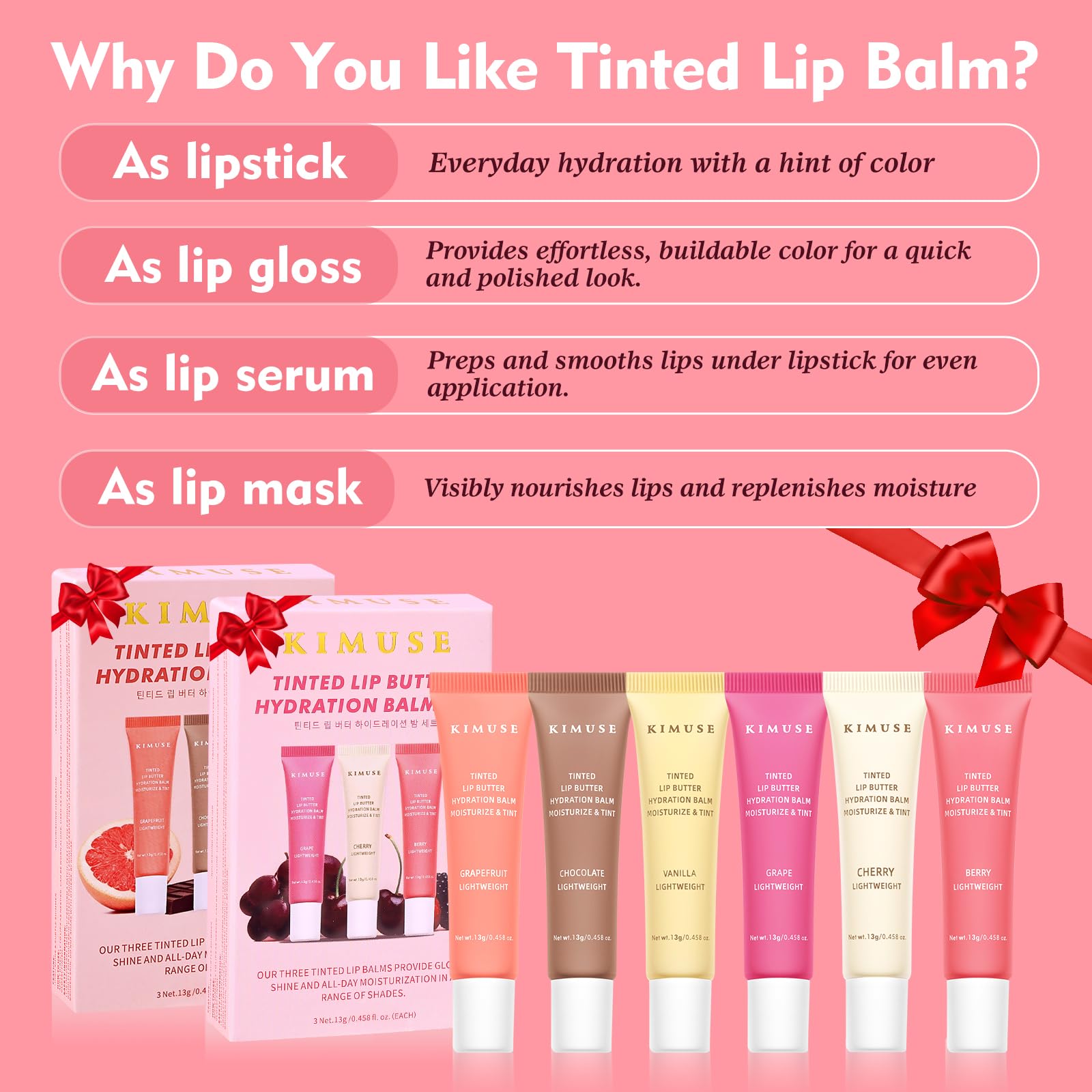 KIMUSE 6 Pcs Tinted Lip Butter Hydration Balm Set, 6 Flavored Shades Hydrating Plumping Gloss with Hyaluronic Acid & Vitamin E, Sheer Tint, Non-Sticky | Vegan Lip Care Makeup for Dry Lips & Daily KIMUSE buy supplements canada