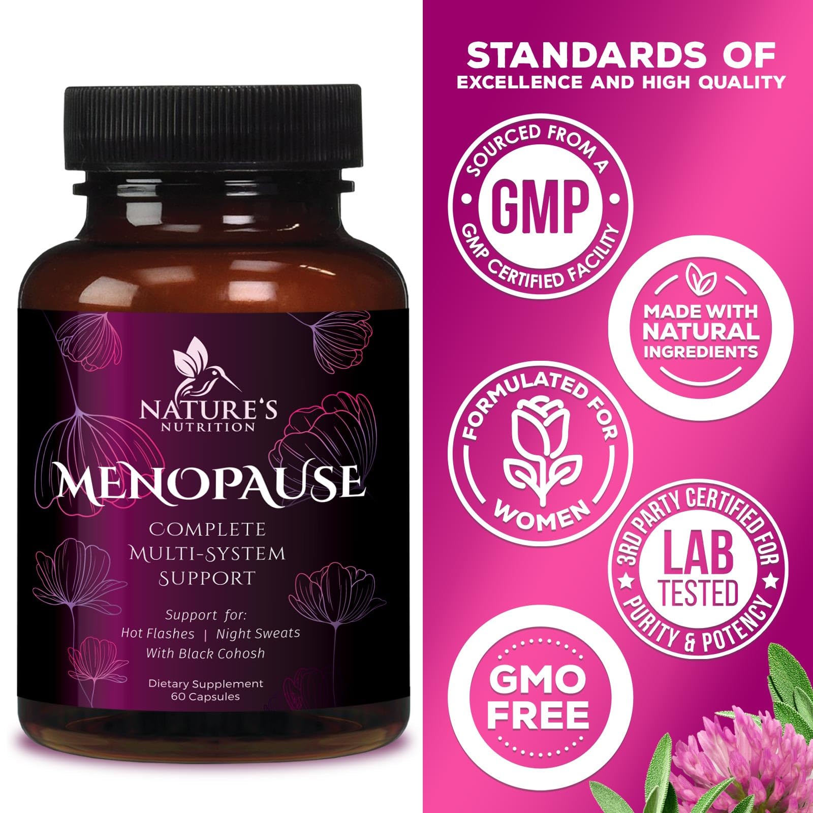 Menopause Supplements for Women - Complete Menopause Relief with Dong Quai & Black Cohosh - For Natural, Mild Hot Flash & Night Sweats - Hormone, Energy & Balance Support, Bottled in USA - 60 Capsules Nature's Nutrition buy supplements canada