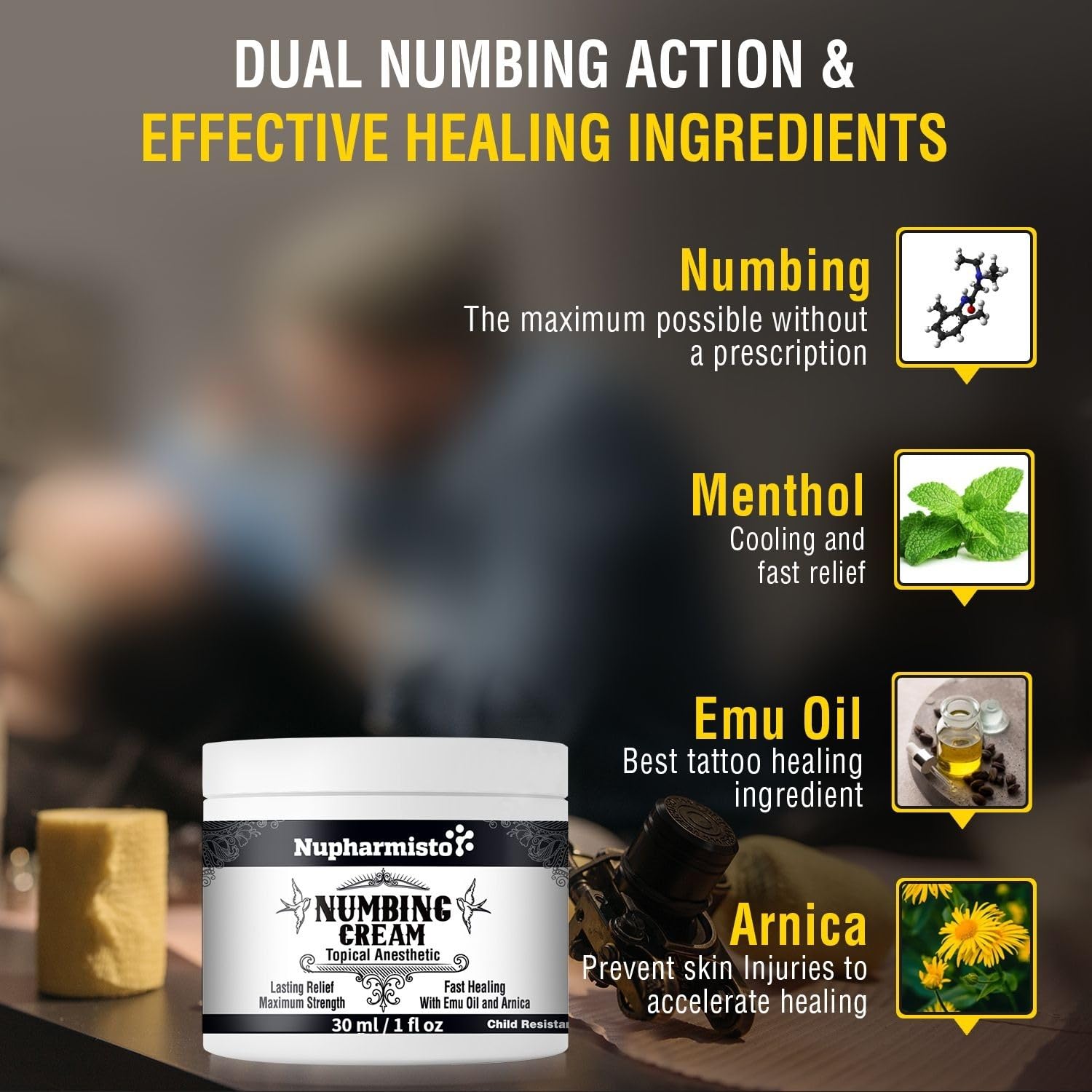 Nupharmisto Numbing Cream Maximum Strength : Long Lasting Numbing Cream with 5X Numbing - Emu Oil and Arnica 30 ml / 1 fl oz Nupharmisto buy supplements canada