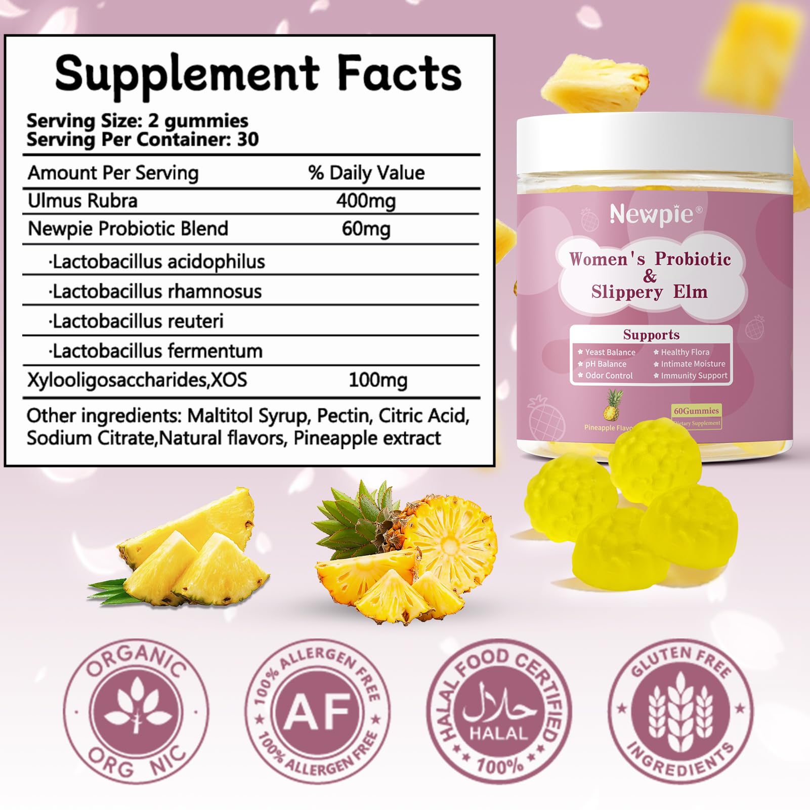 Blltzzz Her Juicy Women's Probiotic Gummies | Pineapple Flavor | Contains Slippery Elm and Probiotic Blend to Support Women's Intimate pH Balance, Gut Wellness and Overall Well-Being | 60 Gummies (2) Blltzzz buy supplements canada