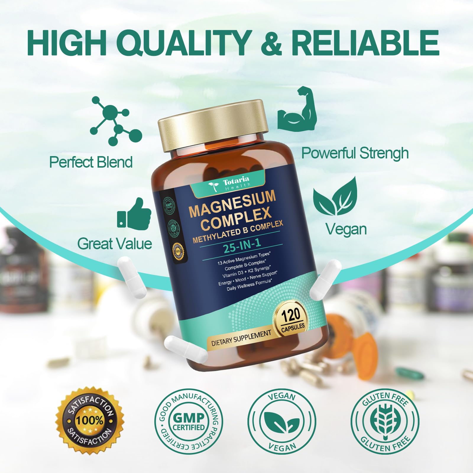 25-in-1 Magnesium Complex with Methylated B Complex Magnesium Glycinate Citrate Malate Taurate Gluconate Aspartate Carbonate D3 K2, Magnesium Supplement Totaria buy supplements canada