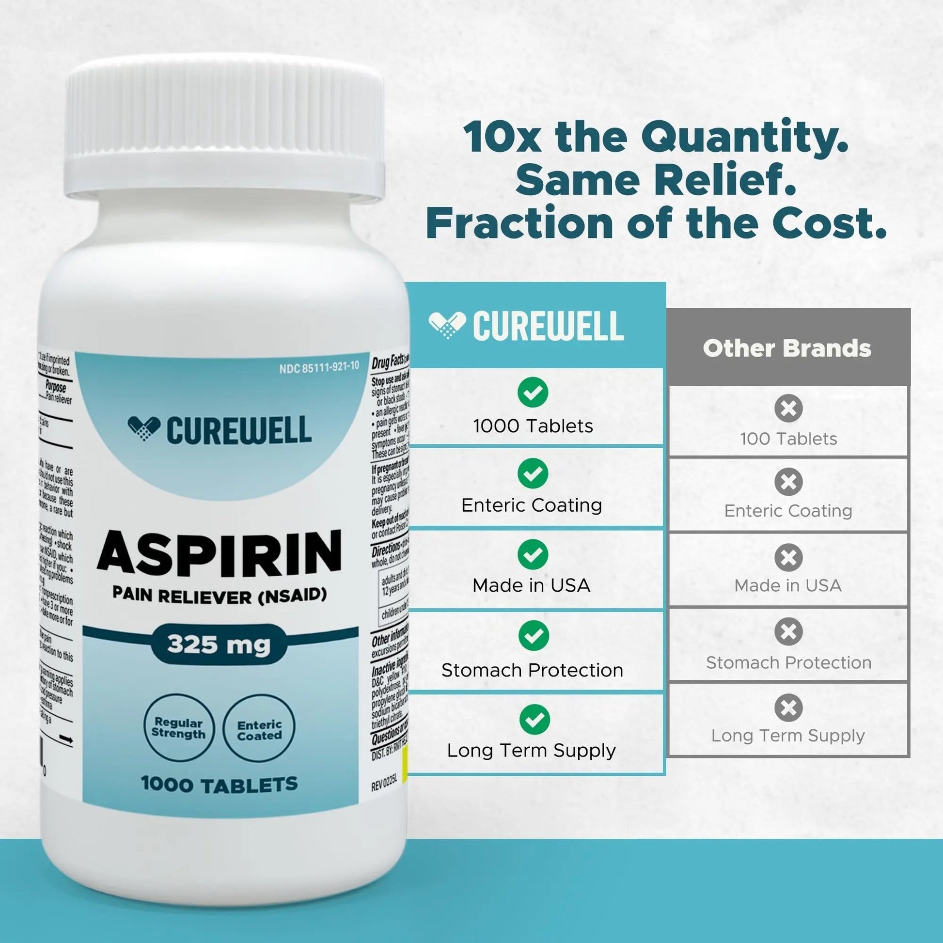 CUREWELL Enteric Coated Aspirin Tablets 325mg (1000 Count) NSAID Pain Reliever & Fever Reducer Coated Aspirin for Adults - Regular Strength for Headache Arthritis Menstrual & Muscle Pain CUREWELL buy supplements canada