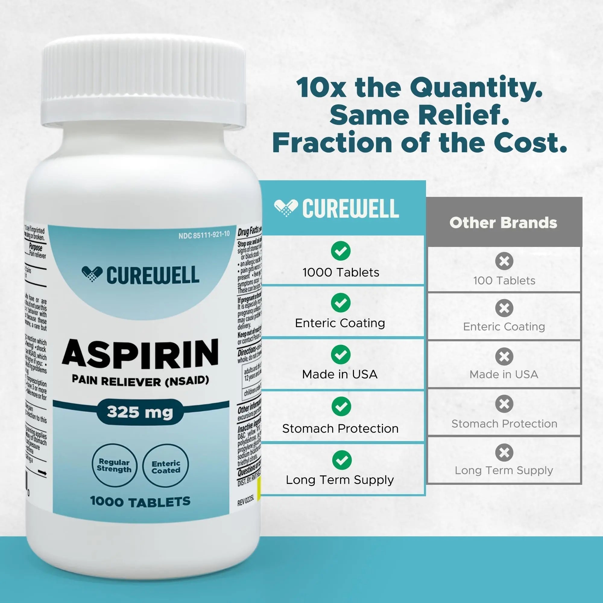 CUREWELL Enteric Coated Aspirin Tablets 325mg (1000 Count) NSAID Pain Reliever & Fever Reducer Coated Aspirin for Adults - Regular Strength for Headache Arthritis Menstrual & Muscle Pain CUREWELL buy supplements canada
