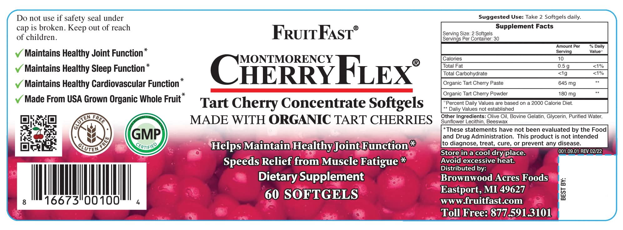 FruitFast CherryFlex 100% Red Tart Organic Cherry Concentrate Supplement - Chewable Softgel - 60 Count - Non-GMO and Gluten Free - Promotes Healthy Joint Function* FruitFast buy supplements canada