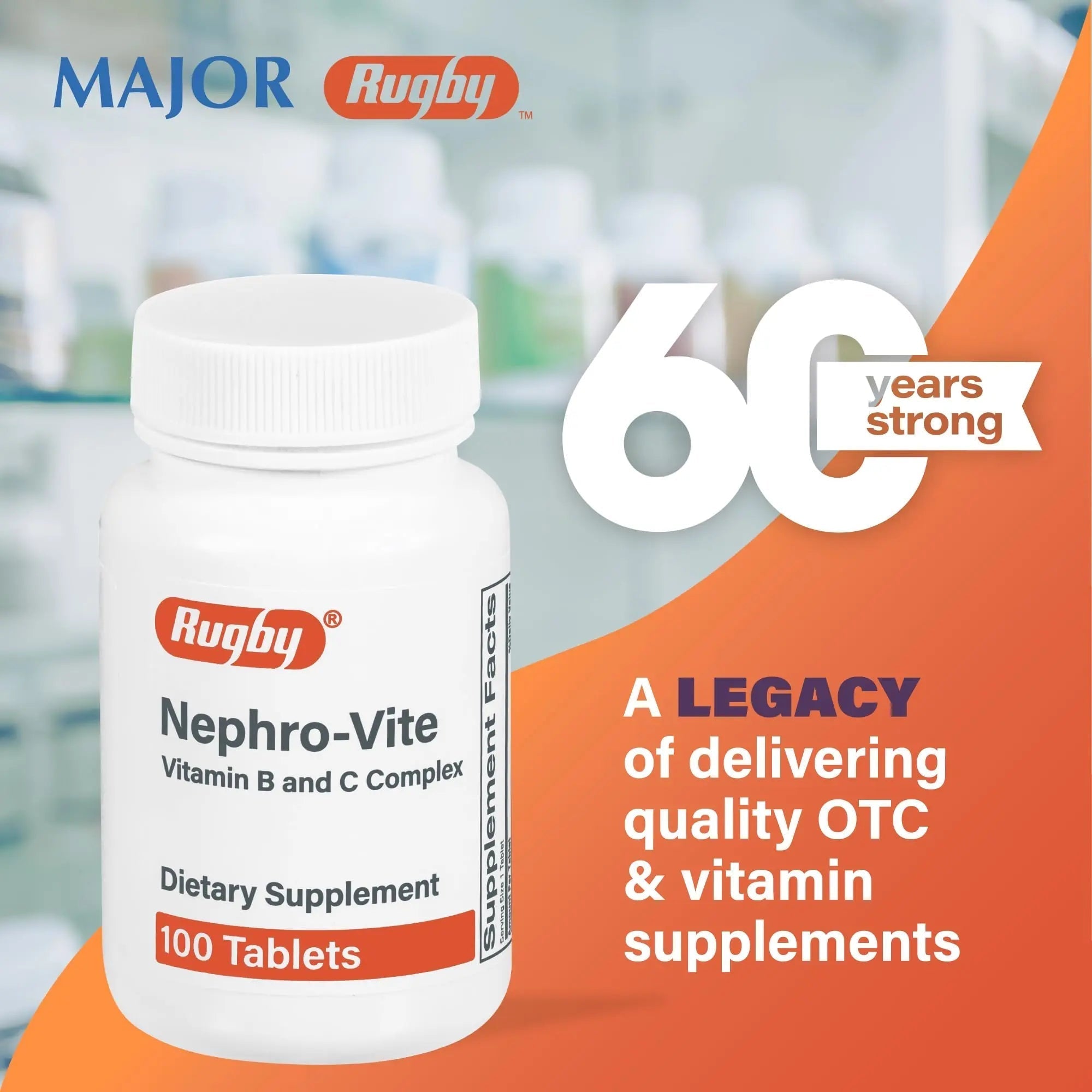 Rugby Nephro-Vite Vitamin B and C Complex Tablets - Dietary Supplement - 100 Count (1 Pack) RUGBY LABORATORIES buy supplements canada