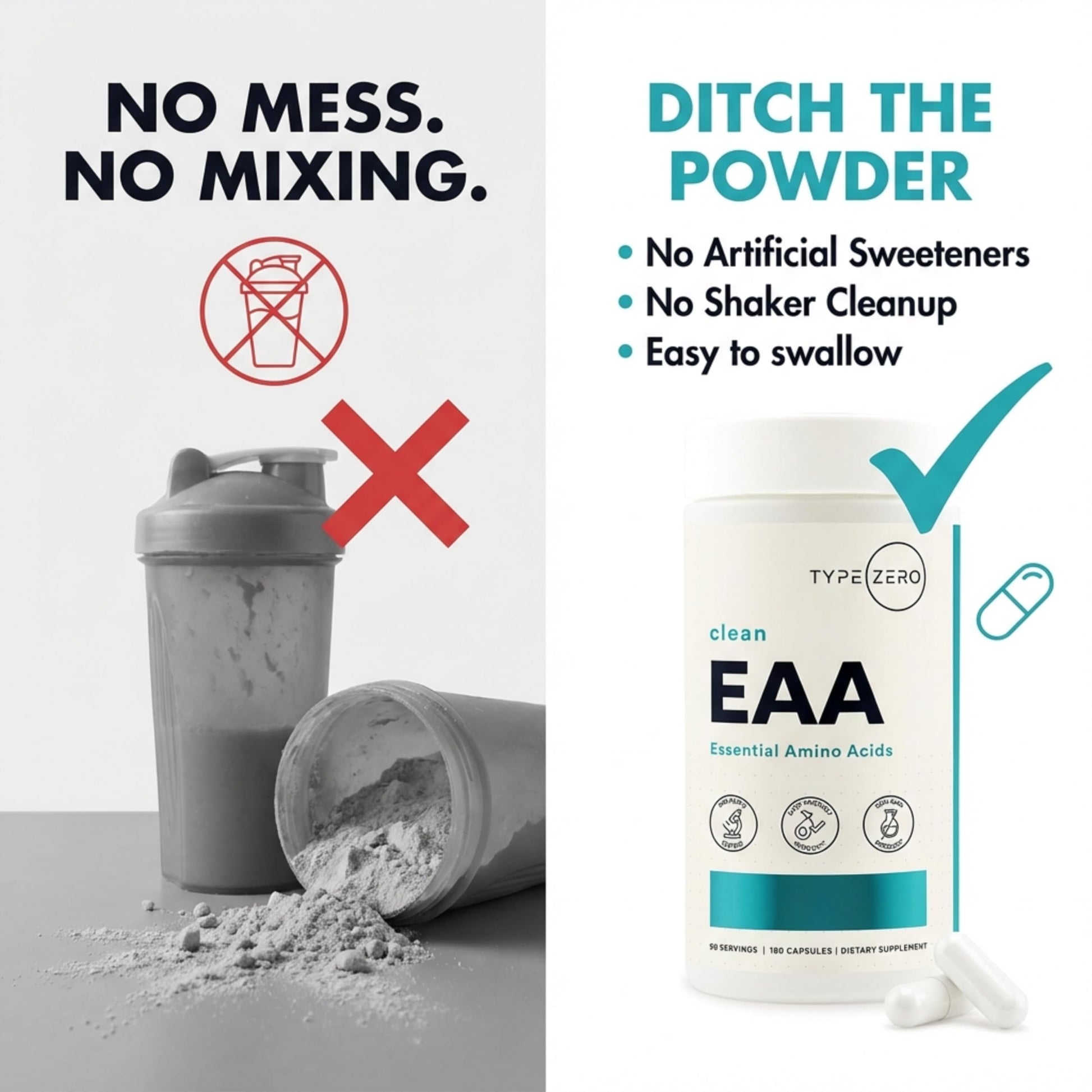 Type Zero Clean EAA Capsules (1,200mg per Serving), Essential Amino Acids Supplement with 9 EAAs, 180 Capsules, 90 Servings Type Zero buy supplements canada