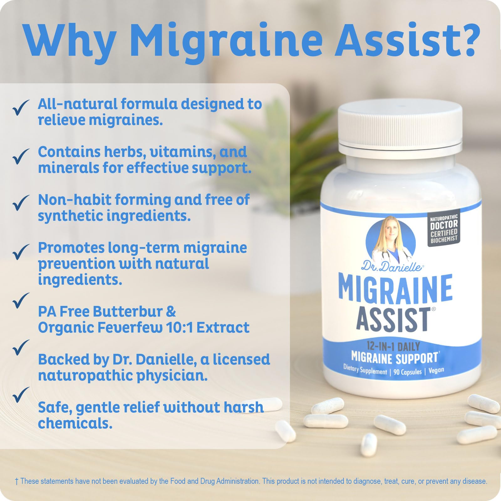 Best Migraine Relief Product with Magnesium - Migraine Assist Supplement with Quercetin, Feverfew, Butterbur, CoQ10 from Dr. Danielle, 90 Capsules Doctor Danielle buy supplements canada