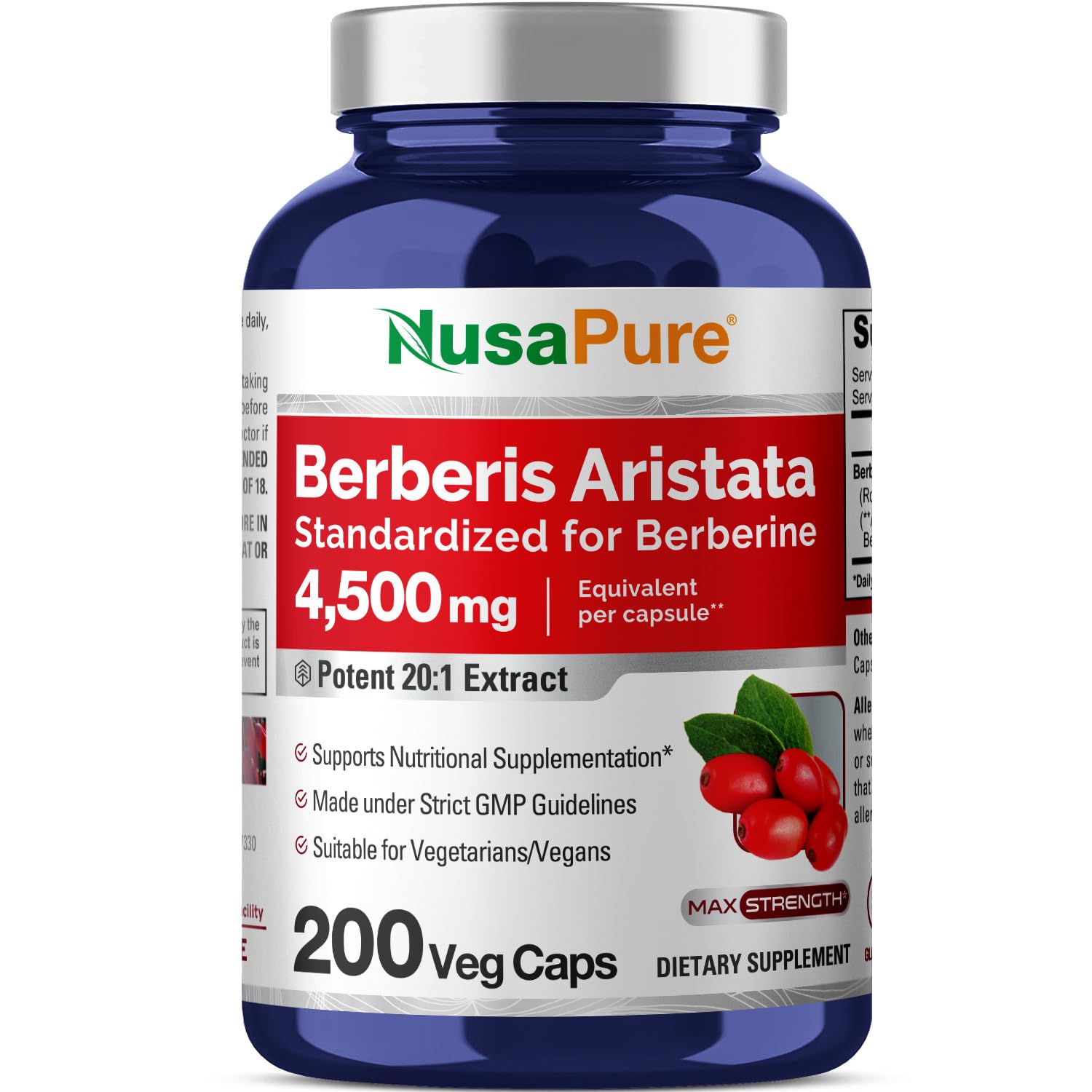 NusaPure Berberine HCI 4500 mg - 200 Veggie Caps - 6 Months Supply - (100% Vegetarian NusaPure buy supplements canada