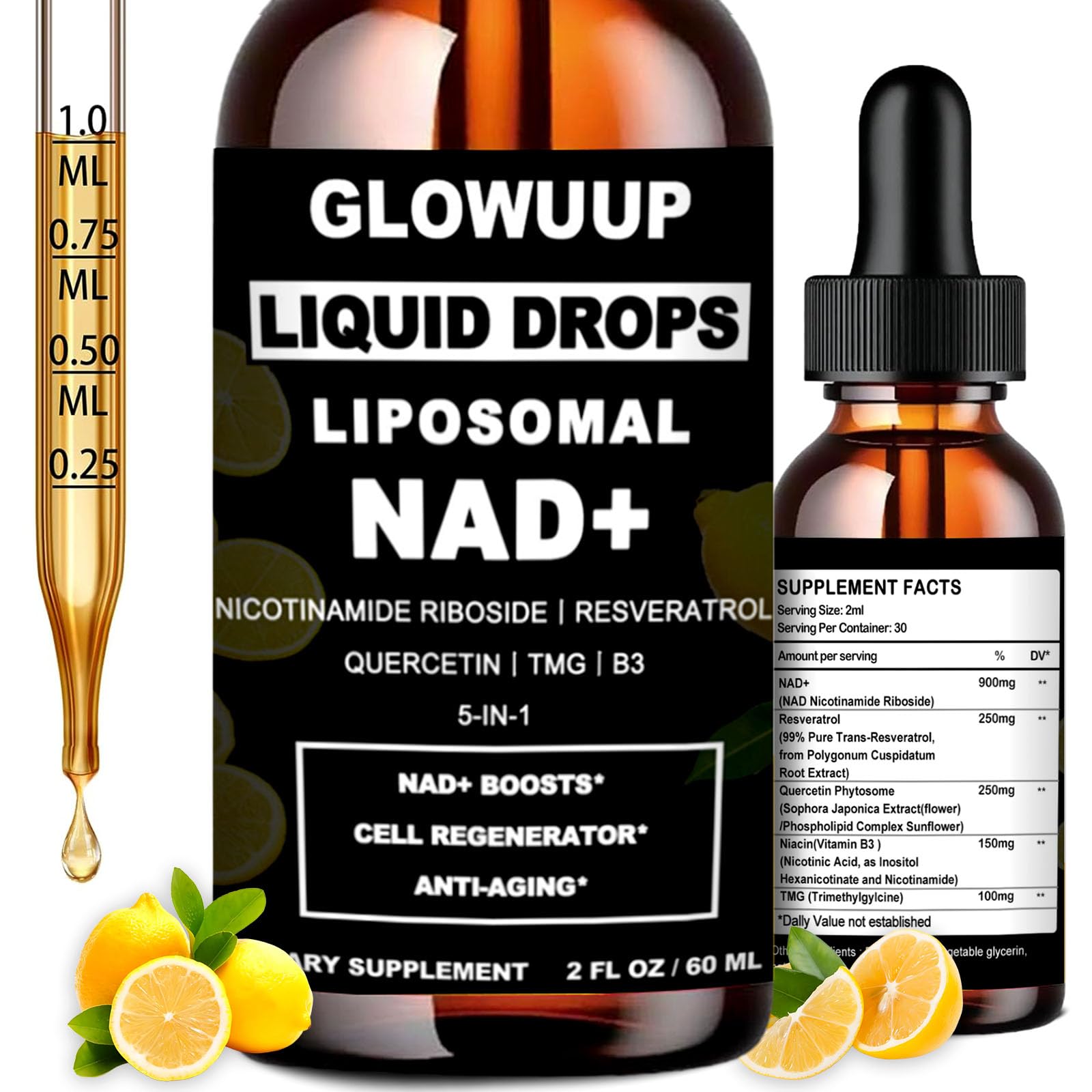 NAD Supplements for Women & Men, Liposomal NAD Nicotinamide Riboside Resveratrol 900mg w. B3 Vitamin Quercetin TMG, Liquid Resveratrol NAD Plus Supplement for Anti-Aging Energy Focus Longevity GLOWUUP buy supplements canada