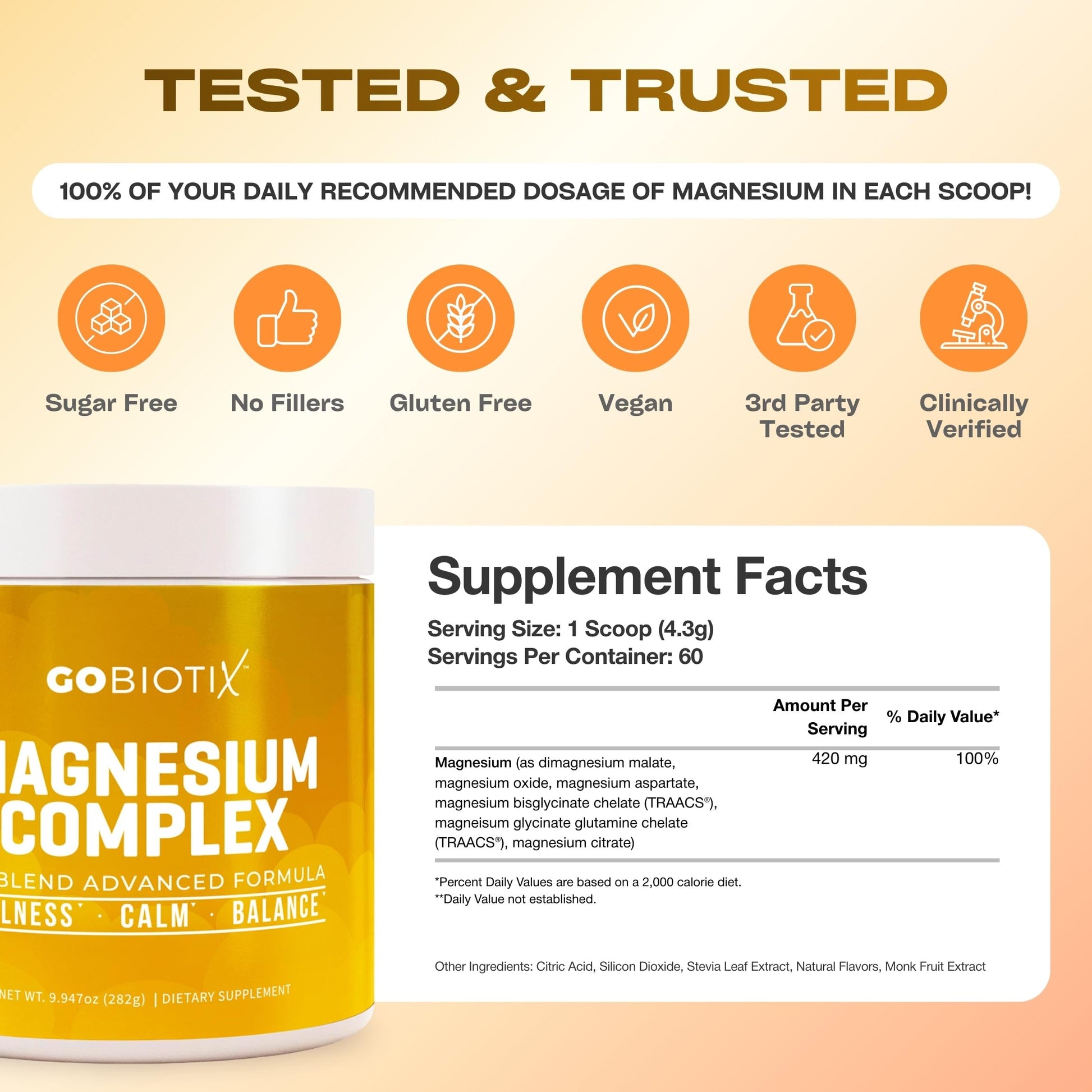 GoBiotix Magnesium Glycinate Powder – Cortisol Supplements for Women and Men – High Absorption Magnesium Complex Calm Supplement with Citrate, Malate – Sugar Free – 420 mg, 60 Servings - Honey Citrus GOBIOTIX buy supplements canada