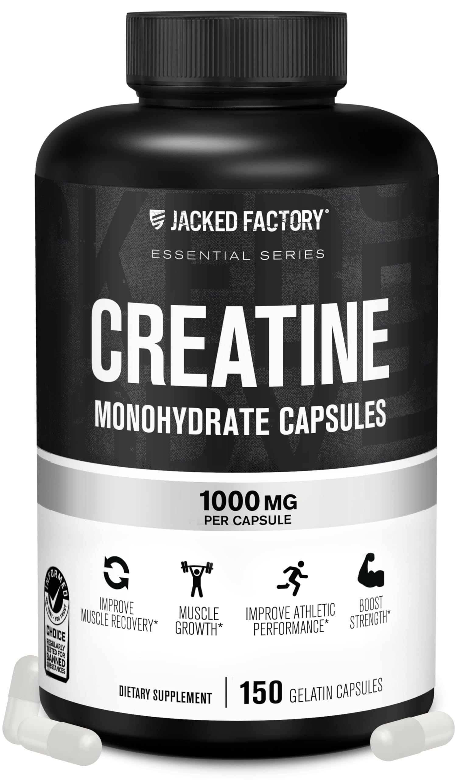 Jacked Factory Creatine Monohydrate Capsules - Creatine Pills for Muscle Growth, Increased Strength, Enhanced Energy Output and Improved Athletic Performance - 150 Capsules Jacked Factory buy supplements canada