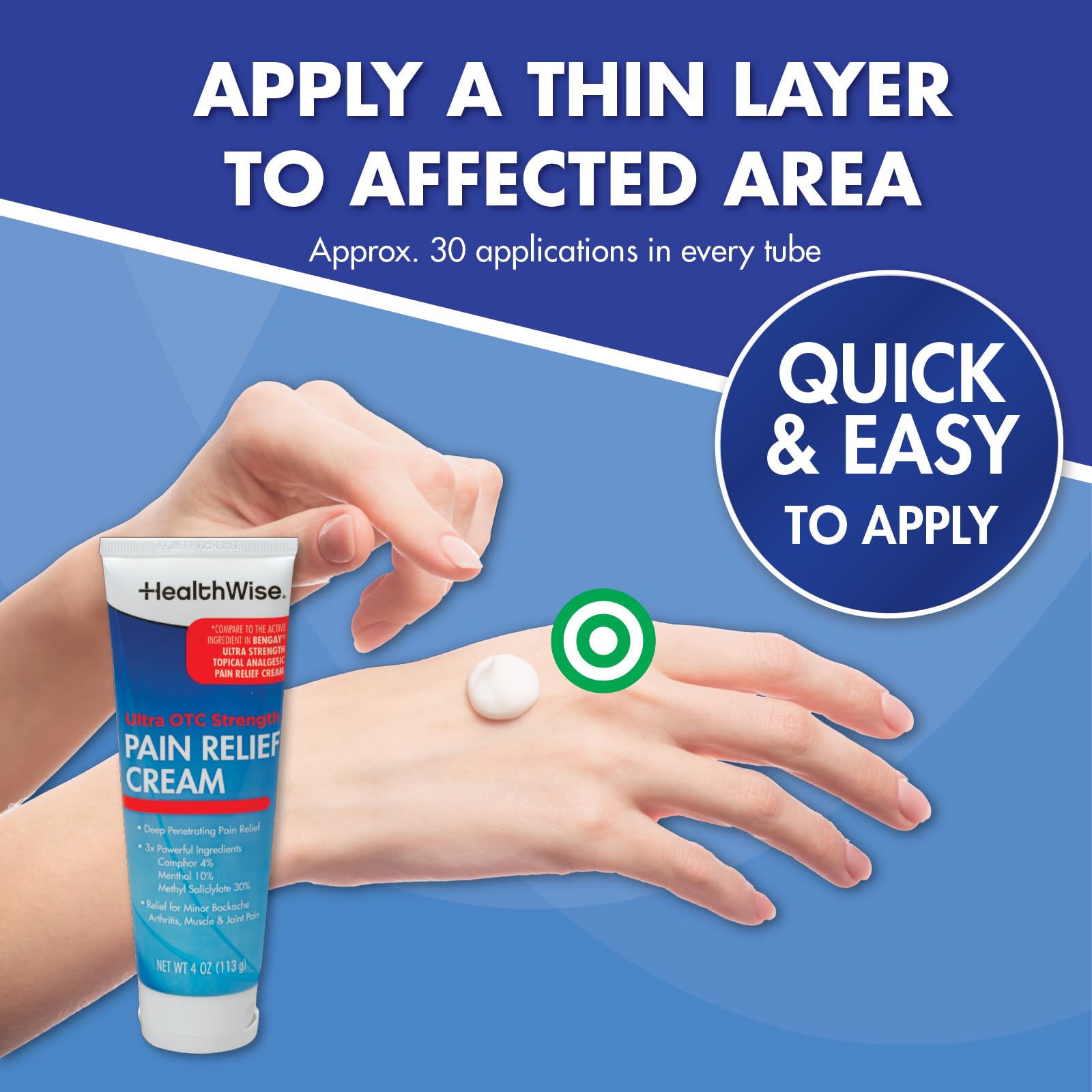 HealthWise Pain Relief Cream | Ultra OTC Strength | 4% Camphor + 10% Menthol + 30% Methly Saliclylate | Non-Greasy Formula | 4.0 Oz | Topical Analgesic HealthWise buy supplements canada