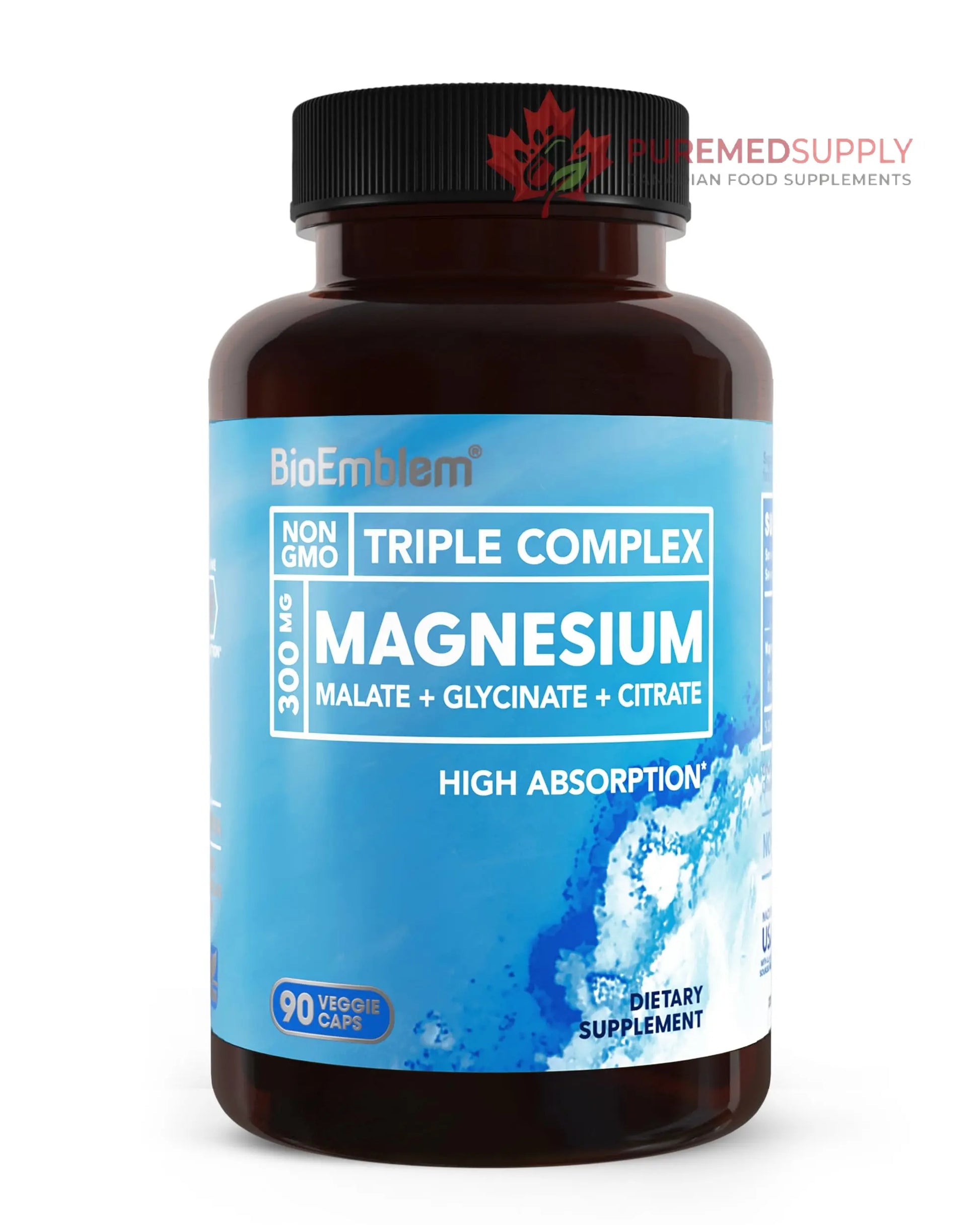 BioEmblem Triple Magnesium Complex | 300mg Magnesium Glycinate, Malate & Citrate | High Absorption Chelated Formula | Vegan, Non-GMO, Gluten-Free | 90 Capsules BioEmblem buy supplements canada