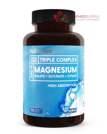 BioEmblem Triple Magnesium Complex | 300mg Magnesium Glycinate, Malate & Citrate | High Absorption Chelated Formula | Vegan, Non-GMO, Gluten-Free | 90 Capsules BioEmblem buy supplements canada