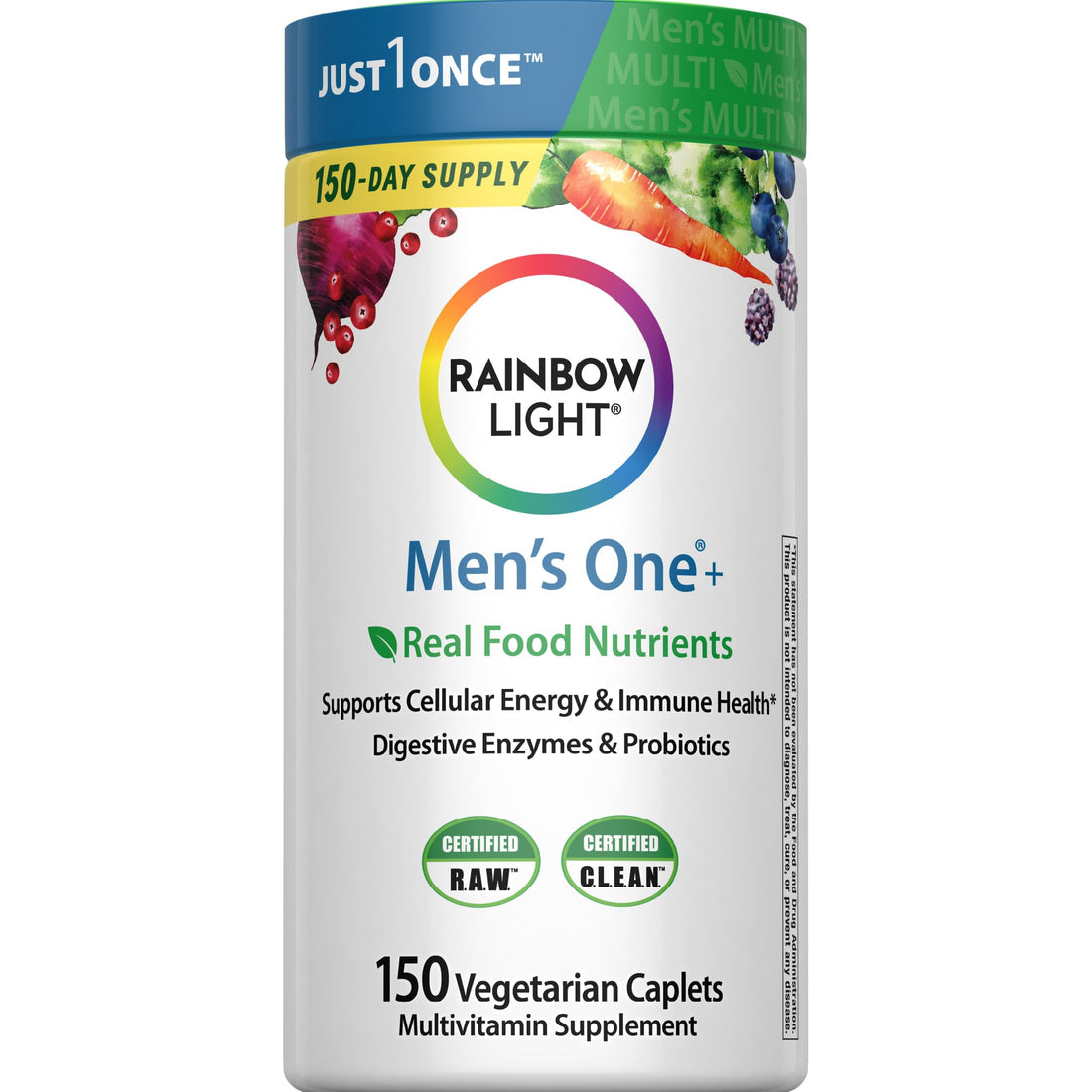Rainbow Light Mens Multivitamin One + | 150 Caplets | Supports Cellular Energy & Immune Health | with Vitamins C, D, and Zinc | Real Food Nutrients Rainbow Light buy supplements canada