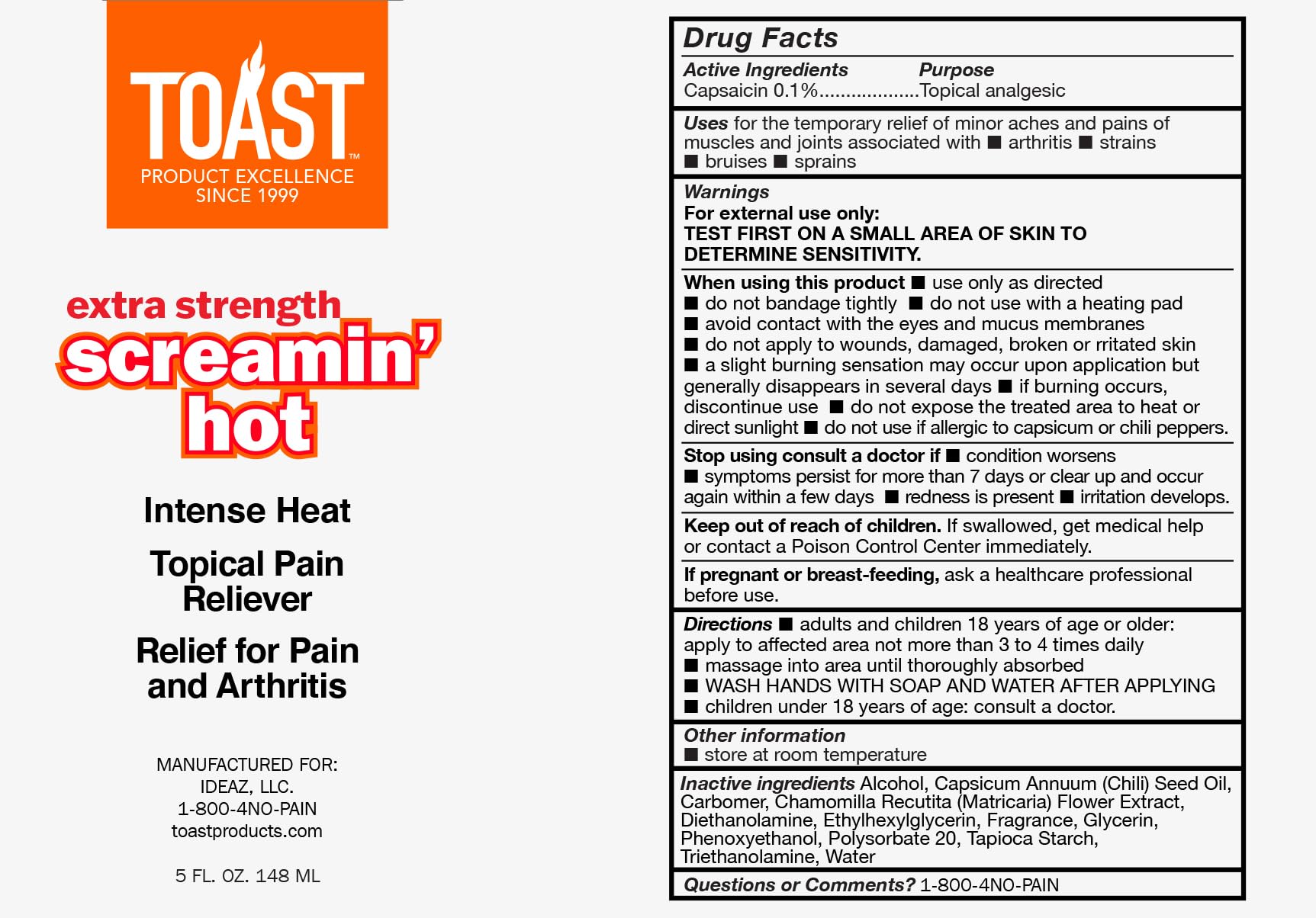 Toast Extra Strength Screamin Hot Intense Heat Topical Pain Relief Cream for Muscles and Joints - 5 Ounces Toast buy supplements canada