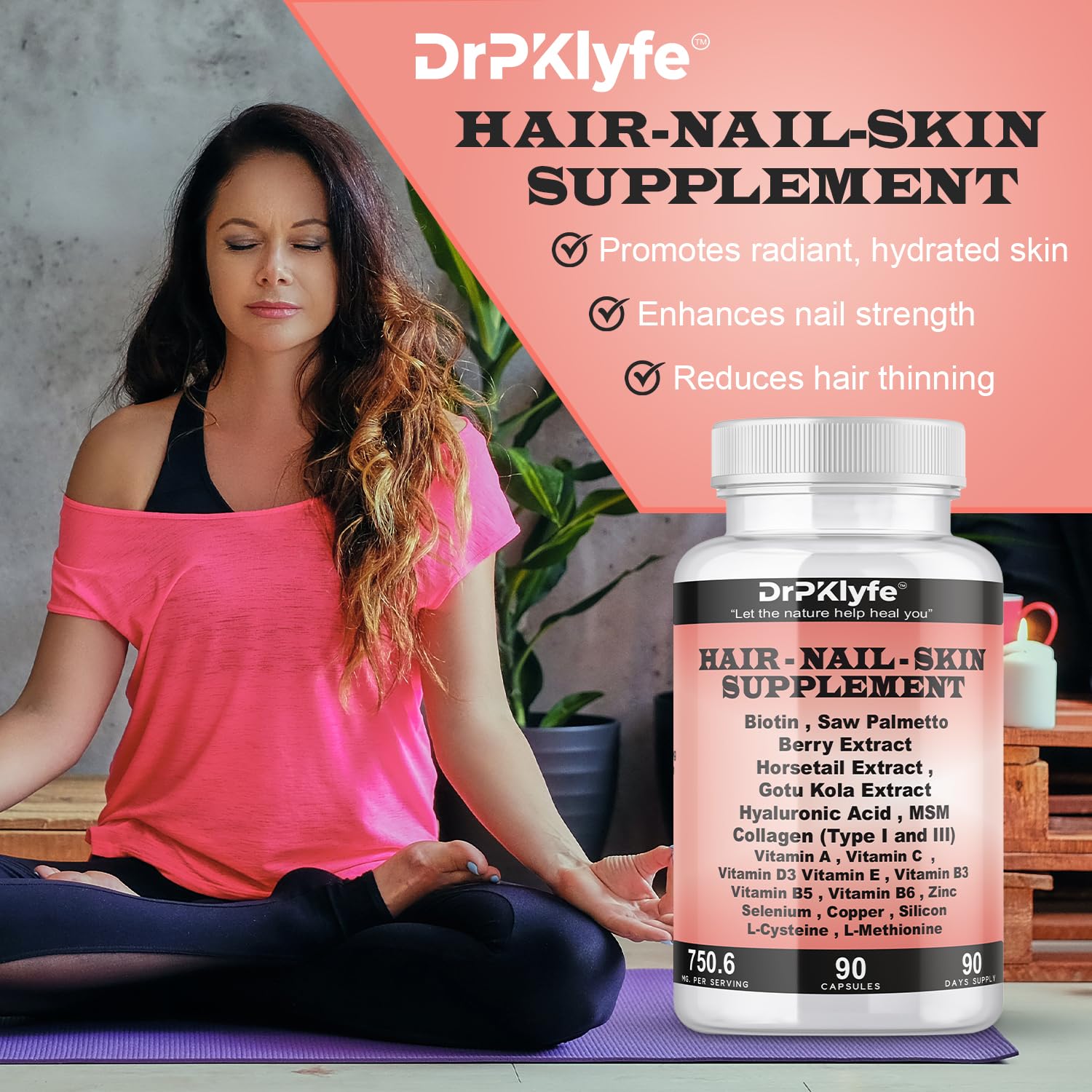 DrPKLyfe Hair, Nail and Skin Supplement Capsules:Biotin, Collagen, Collagen Peptides, Acid Hyaluronic, Biotin, Vitamin A, C, B5, B6 Saw Palmetto & More - 90 Capsules. DrPKLyfe buy supplements canada
