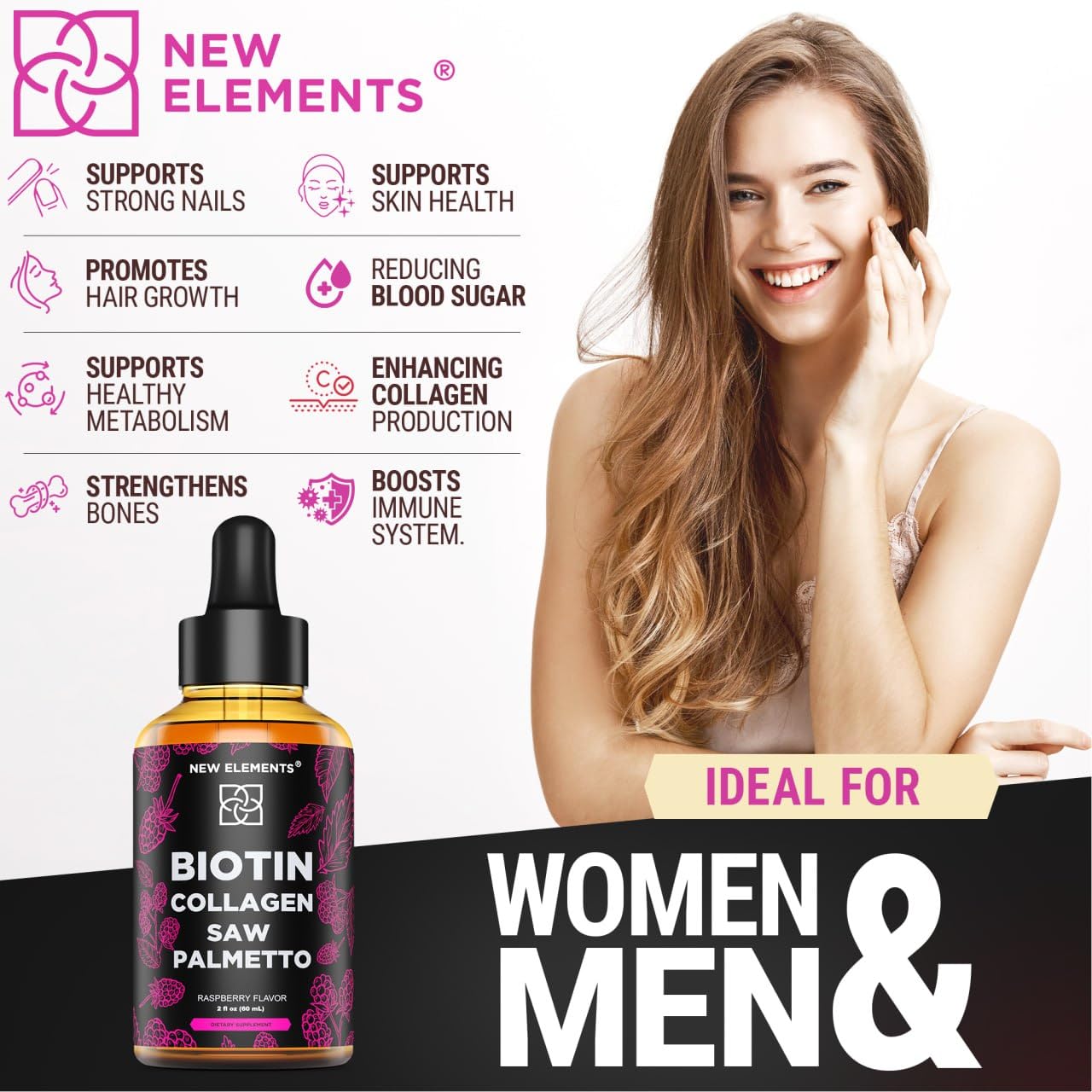 Liquid Biotin with Collagen & Saw Palmetto Extract for Women and Men | Hair Growth New Elements buy supplements canada