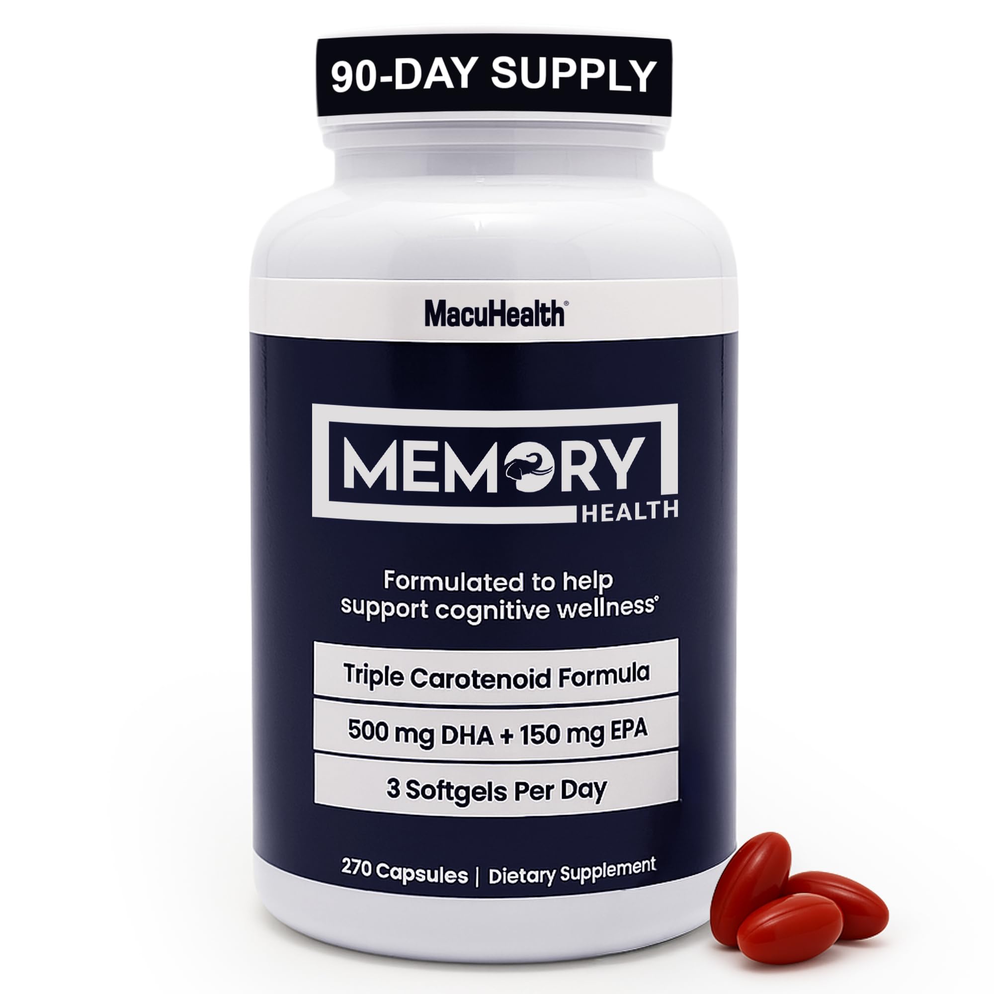 Memory Health Softgels with Omega-3, Carotenoids, and Vitamin E – Designed for Mental Focus, Energy, and Enhanced Clarity - (270 Softgels, 90 Days Supply) Macuhealth buy supplements canada