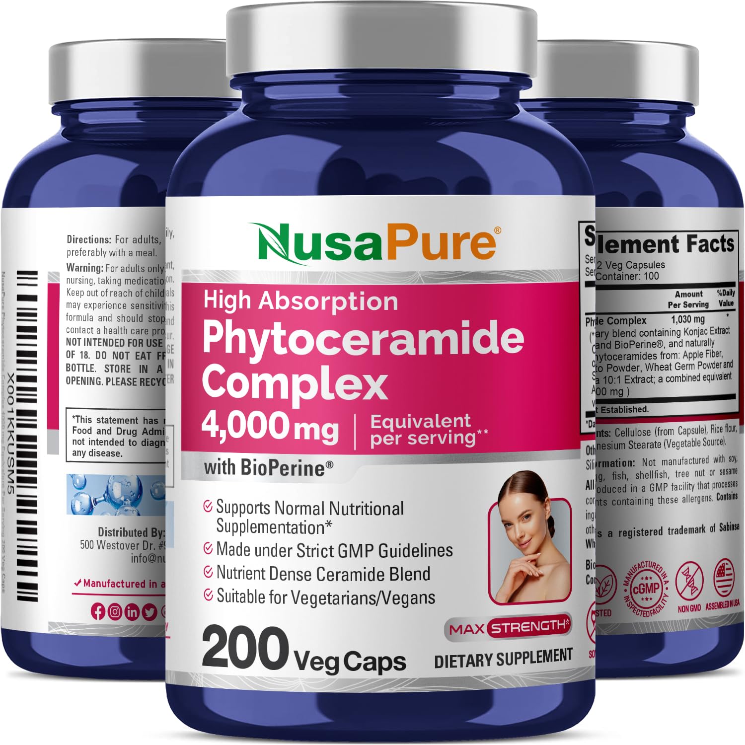 NusaPure Phytoceramide Complex 10:1 Extract, 1030 mg Equivalent to 4000 mg 200 Veggie Capsules (Non-GMO) Bioperine NusaPure buy supplements canada