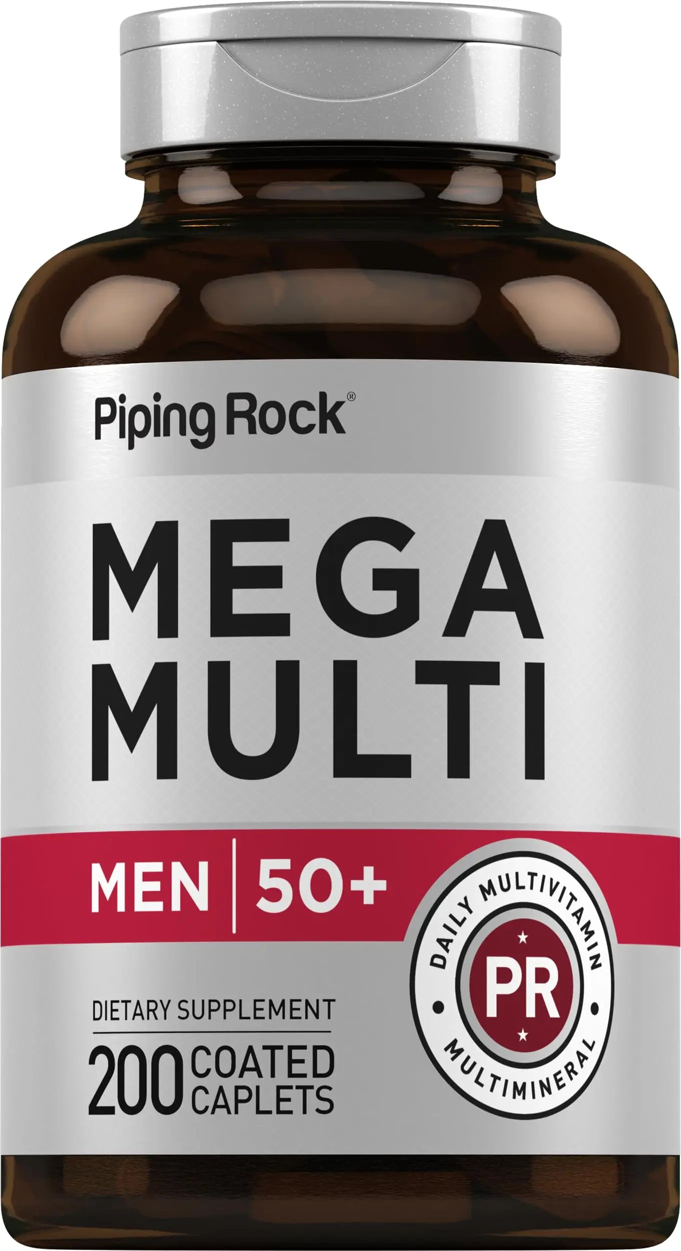 Piping Rock Multivitamin for Men Over 50+ | 200 Caplets | Mega 50 Plus Daily Multimineral | with Magnesium, Calcium, Zinc | Piping Rock buy supplements canada