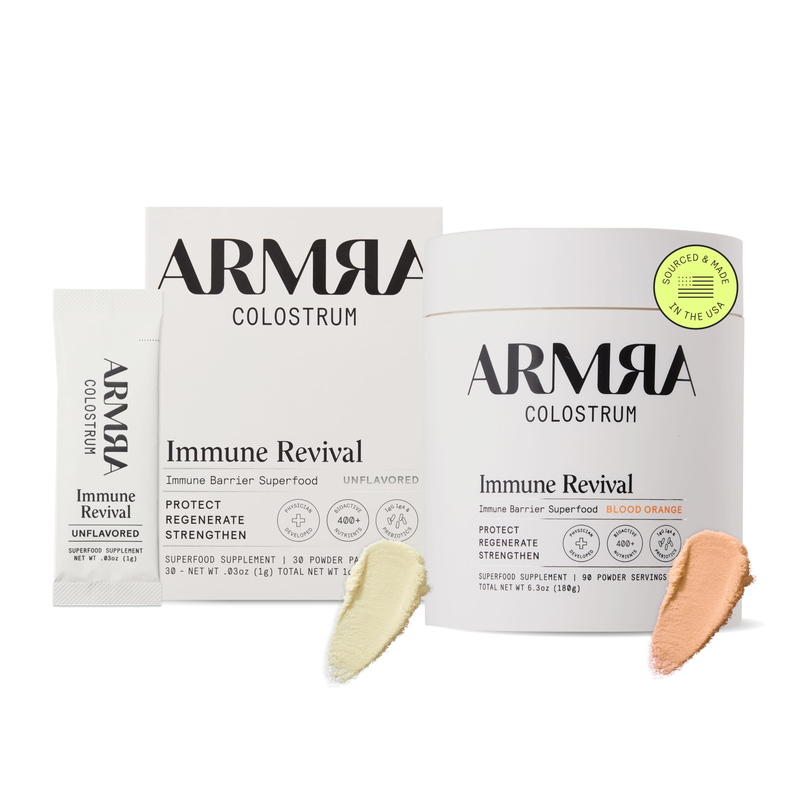 ARMRA Colostrum™ Premium Powder, Grass Fed, Gut Health Bloating Immunity Skin & Hair, Contains 400+ Bioactive Nutrients, Potent Bioavailable, Keto, Gluten & Fat Free (Unflavored 30｜Blood Orange 90) ARMRA buy supplements canada