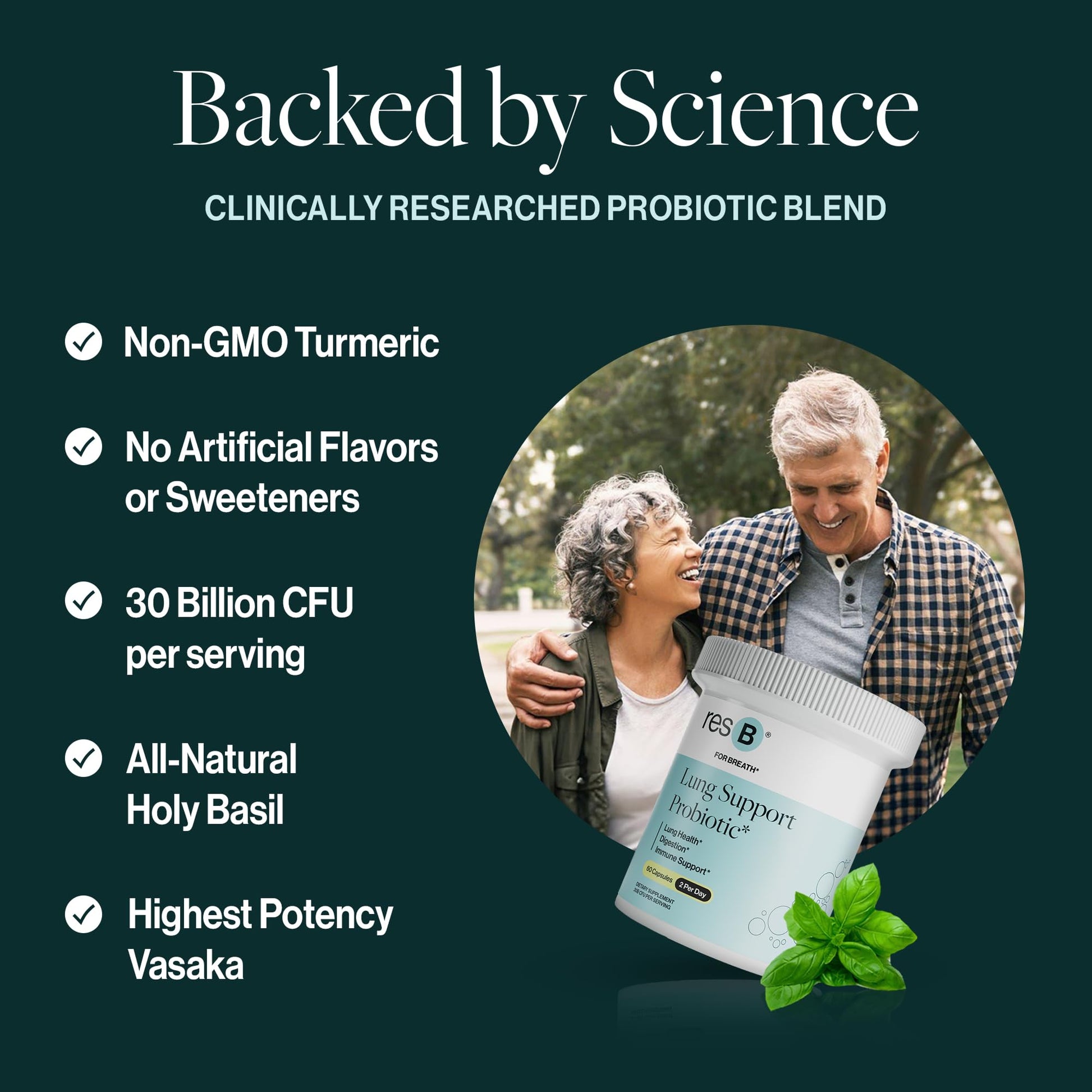 resB Lung Support Probiotic Supplement - Lung Health Supplement for Smokers, Gut Health, Immune & Digestive Support, Respiratory Care, Holy Basil & Turmeric, Clinically Trialed - 60 Capsules ResBiotic buy supplements canada