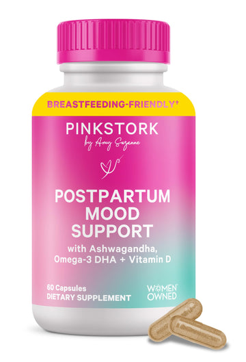 Pink Stork Postpartum Mood Support - Postnatal Hormone Balance for Women - Breastfeeding Friendly - Stress & Cognitive Support, New Mom Essentials - Ashwagandha, Chamomile, & Vitamin D, 60 Capsules Pink Stork buy supplements canada