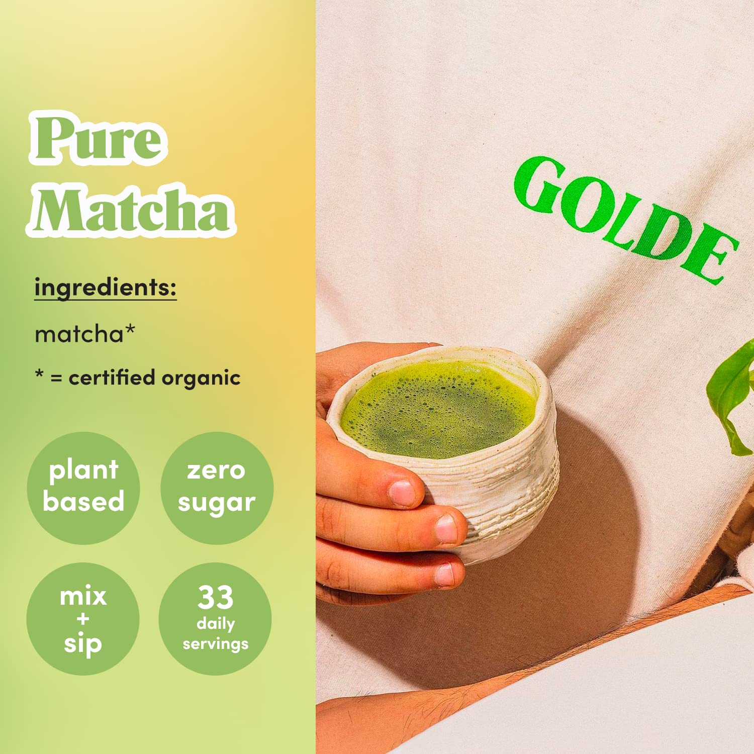 GOLDE - Pure Matcha - Ceremonial Grade Matcha Powder - Green Tea Superfood w/L-Theanine & Antioxidants - 60mg Caffeine - Jitter Free Energy - 100g Pouch GOLDE buy supplements canada