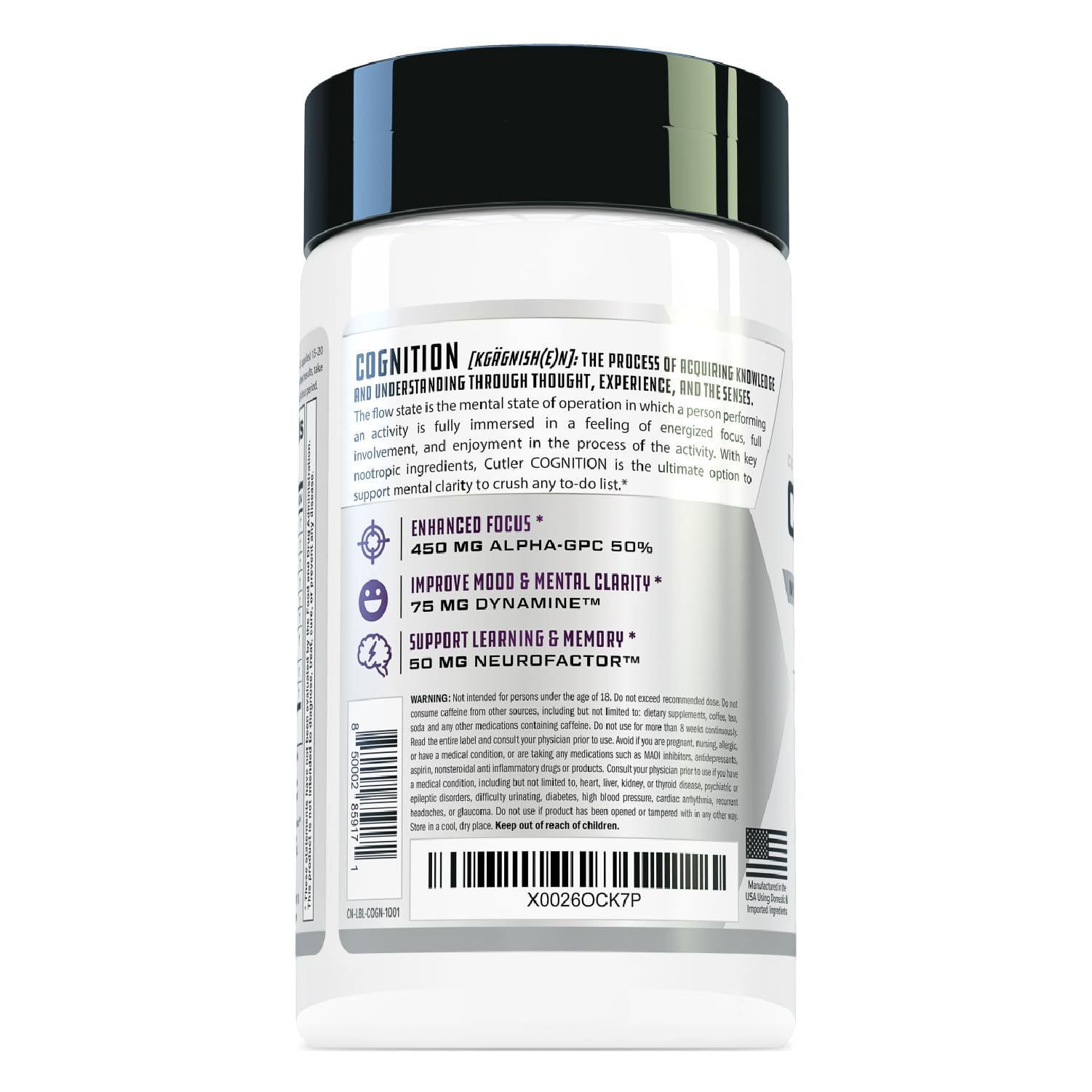 COGNITION High Potency Brain Nootropic Focus Supplement: Best Nootropic and Energy Pills for Mental Clarity, Memory, Studying, Gaming, and Work | Alpha GPC, Dynamine, Caffeine, L Theanine , 60 Count Cutler Nutrition buy supplements canada