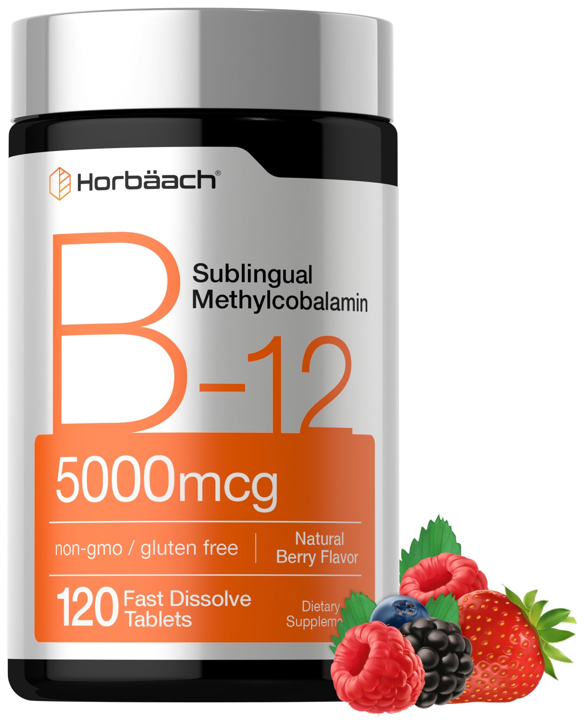 Horbäach B12 Vitamin 5000 mcg | 120 Fast Dissolve Tablets | Sublingual Methylcobalamin | Natural Berry Flavor | Vegan, Non-GMO Horbäach buy supplements canada