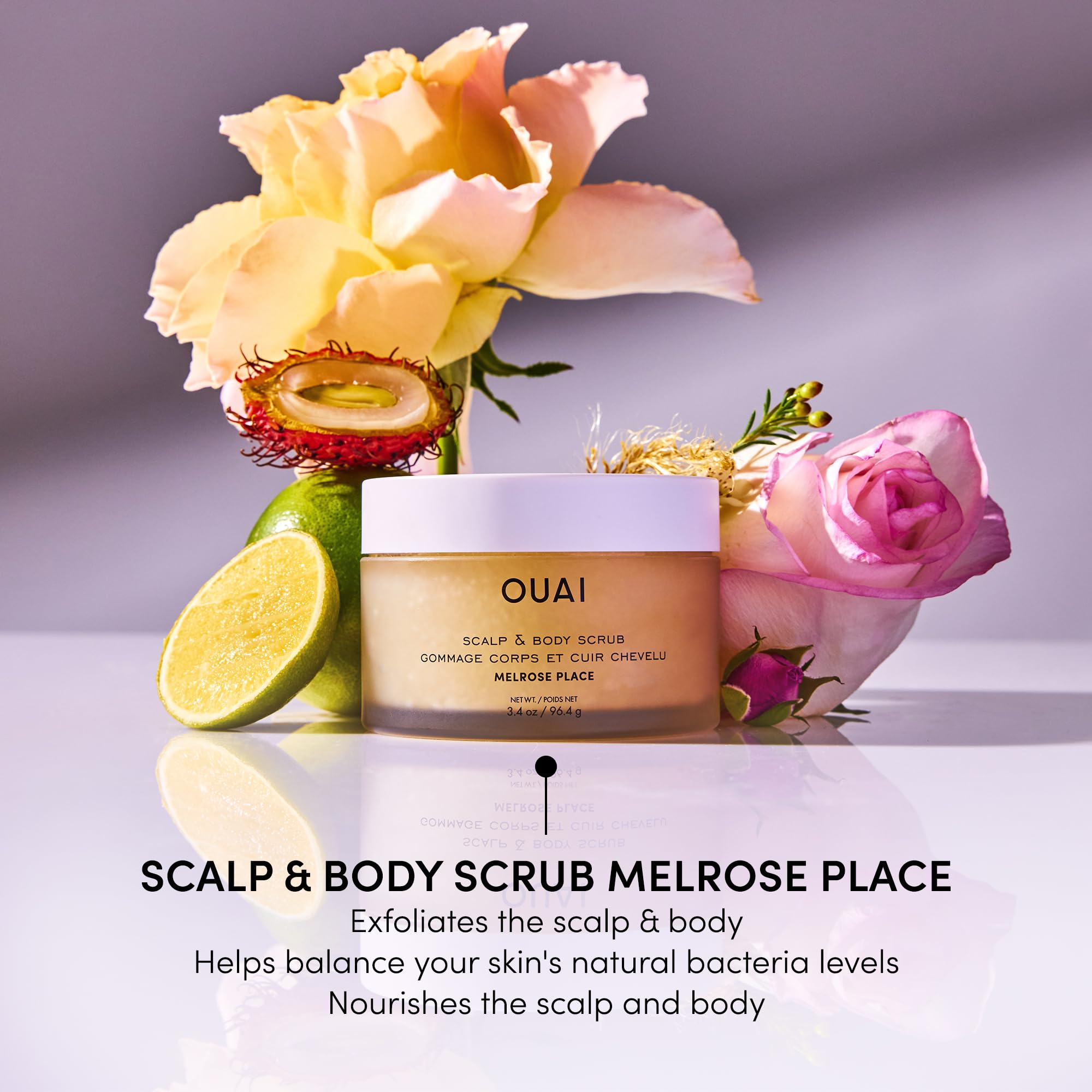 OUAI Scalp & Body Scrub Travel Size, Melrose Place - Exfoliating Body Scrub with Sugar & Coconut Oil Blend for Smooth, Moisturized Skin - Gentle for Removing Product Build Up (3.4 Oz) OUAI buy supplements canada