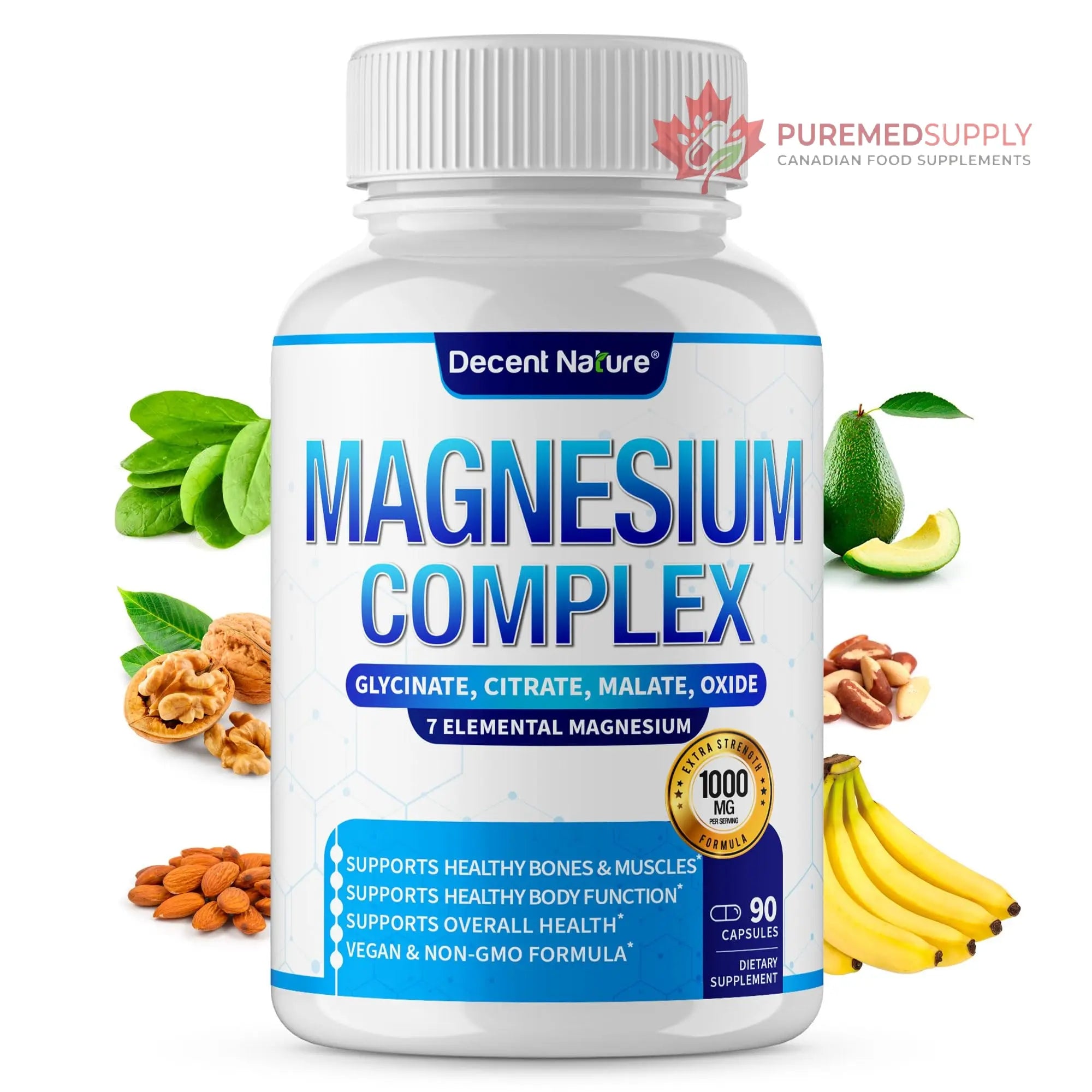Magnesium Complex 7 Elemental Magnesium Supplement 1000mg – Magnesium Glycinate, Citrate, Malate, Taurate, Oxide, Aspartate, Orotate Non-GMO 90 Capsules DECENT NATURE buy supplements canada