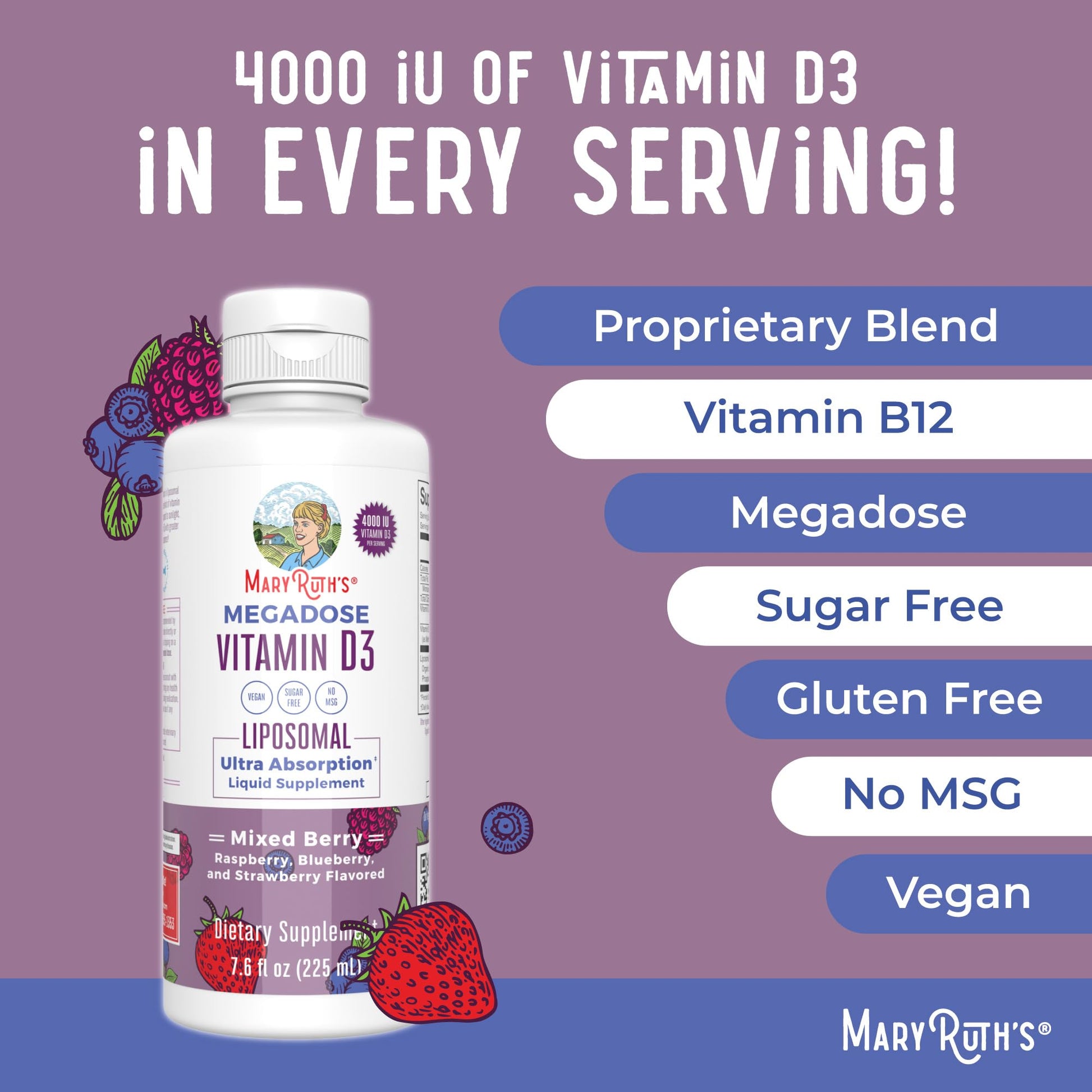 MaryRuth Organics Megadose Vitamin D3 Liposomal | Vitamin D 4000 IU | Ultra Absorption | Immune Support for Adults | Bone Health | VIT D3 | Vegan | Sugar Free | Gluten Free | Non-GMO | 45 Servings MARYRUTH'S buy supplements canada