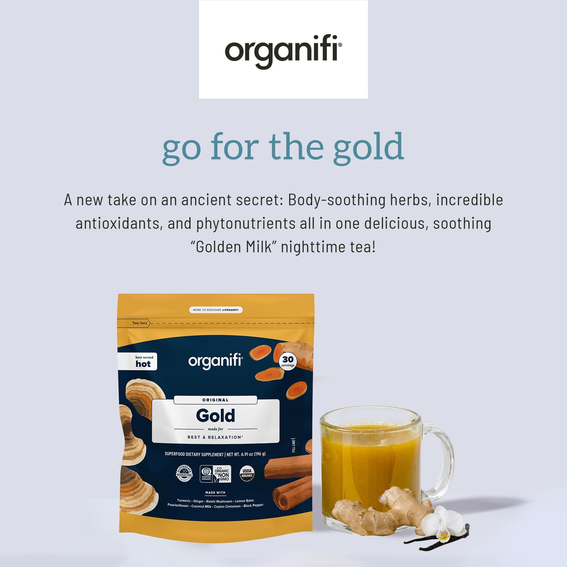 Organifi: Gold - Superfood Supplement Powder- 90 Servings (3 Pack) - Stress Support Organifi buy supplements canada
