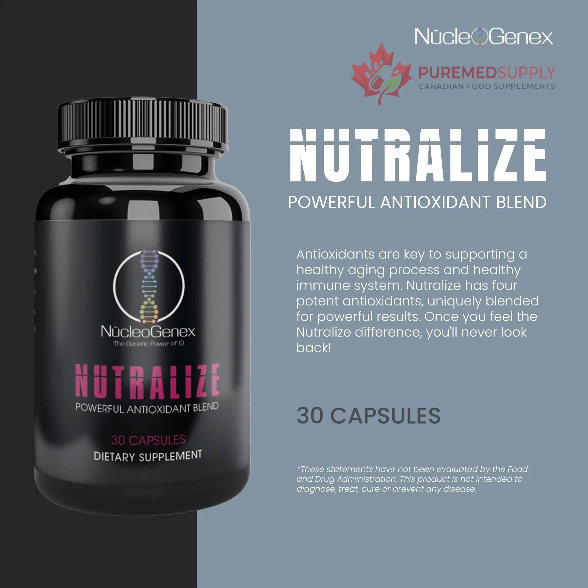 Nucleogenex - Nutralize - The Key to Supporting a Healthy Aging Process and Immune System - Potent Blend for Powerful Cell Protection - Xanthohumol, CurcuPrime, C-60 Complex, PureQQ - 30 Capsules NucleOGenex buy supplements canada