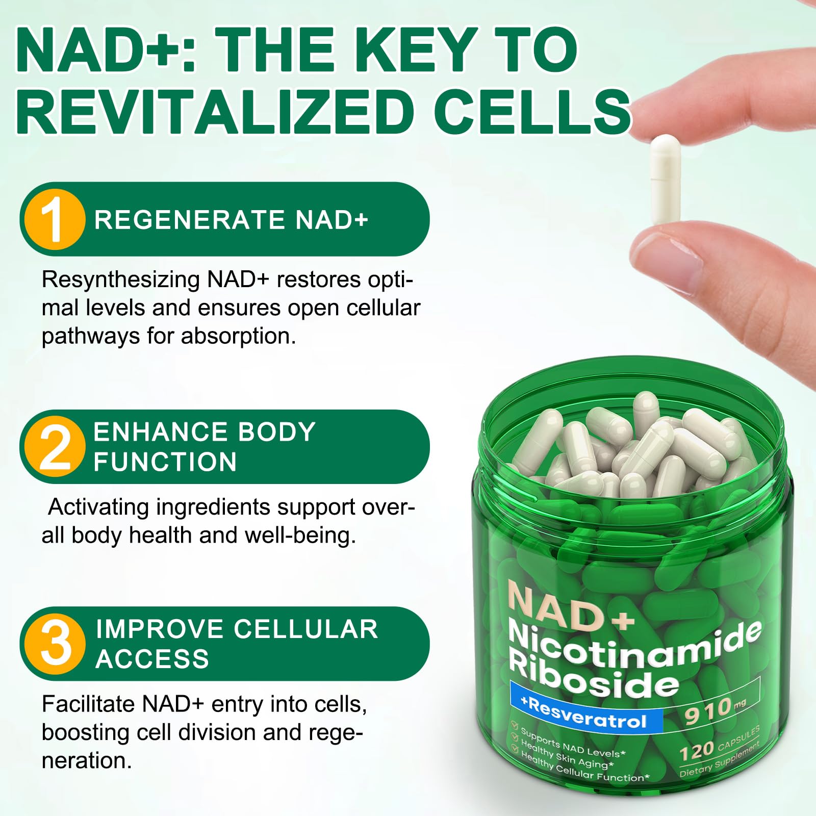 NAD Supplement 120 Capsules, Liposomal Nicotinamide Riboside, Resveratrol, Quercetin, NAD Nicotinamide Riboside Resveratrol 910mg for Women & Men, NAD Supplement for Anti Aging and Cell Regeneration RHBESTOK buy supplements canada