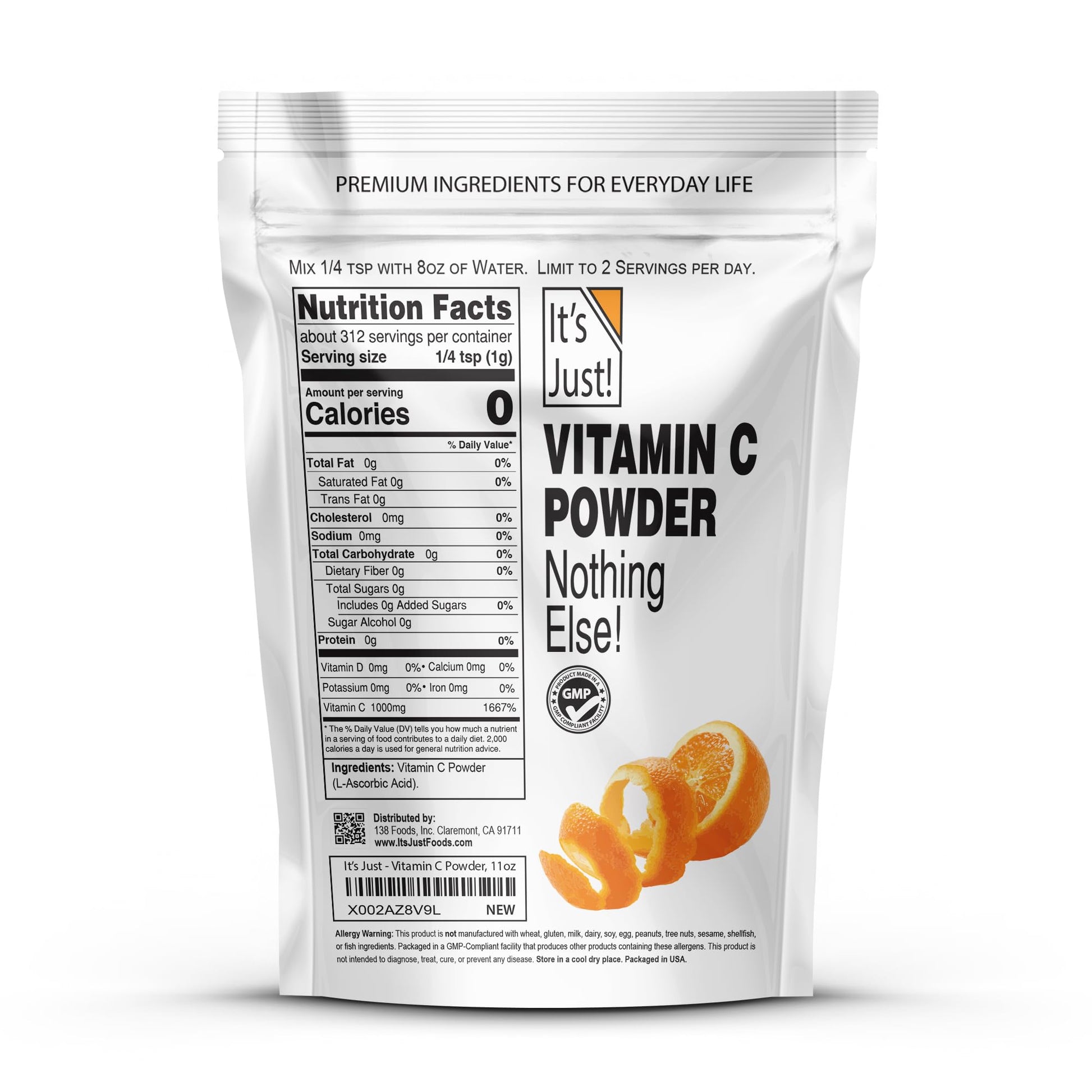 It's Just! - Vitamin C Powder, 100% Pure L-Ascorbic Acid, Food Grade, Immune Support, Homemade Cosmetics (11oz) It's Just! buy supplements canada