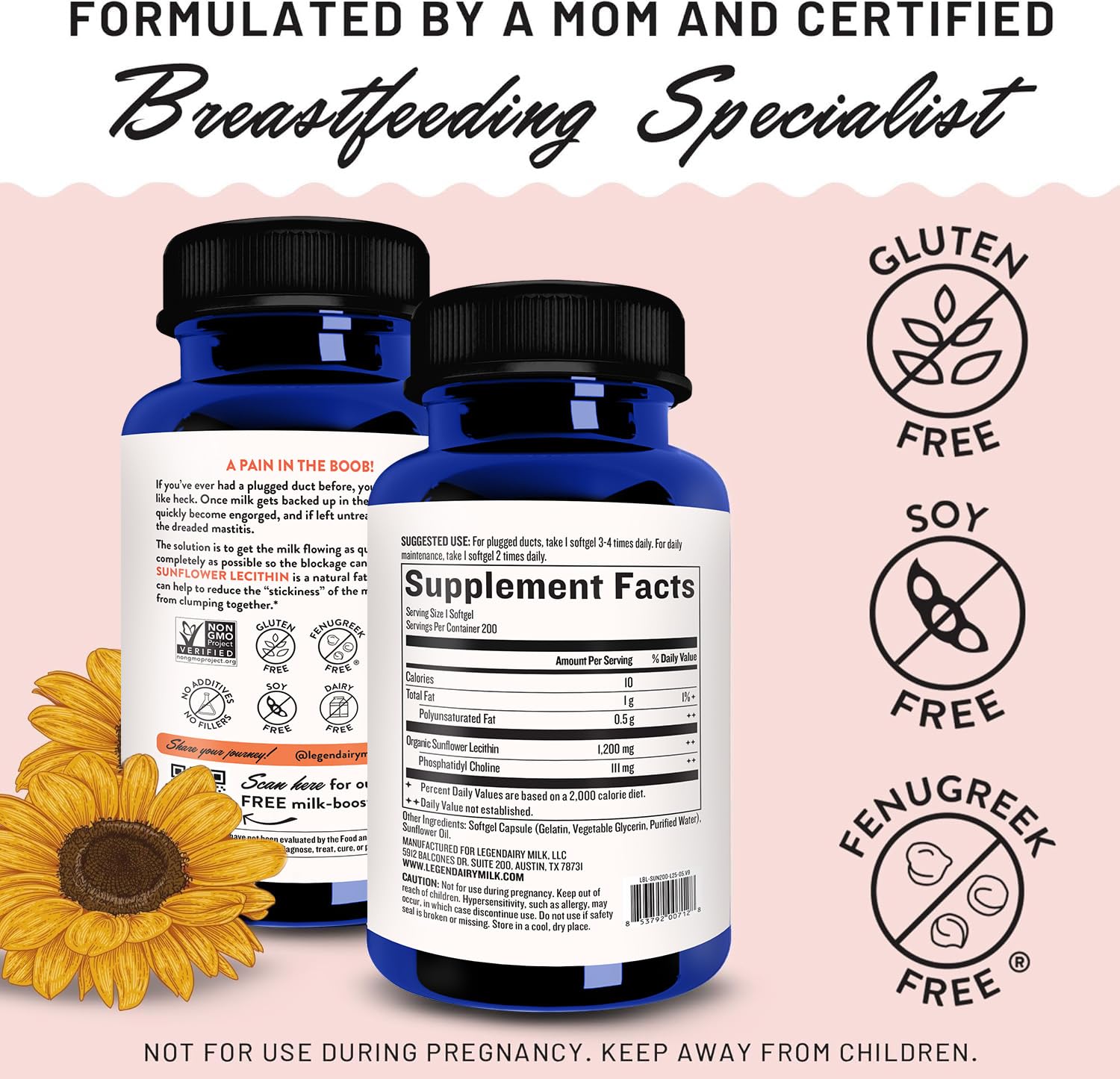Legendairy Milk Sunflower Lecithin 1200mg, Lactation Support, Sunflower Lecithin Supplement for Clogged Milk Ducts Legendairy Milk buy supplements canada