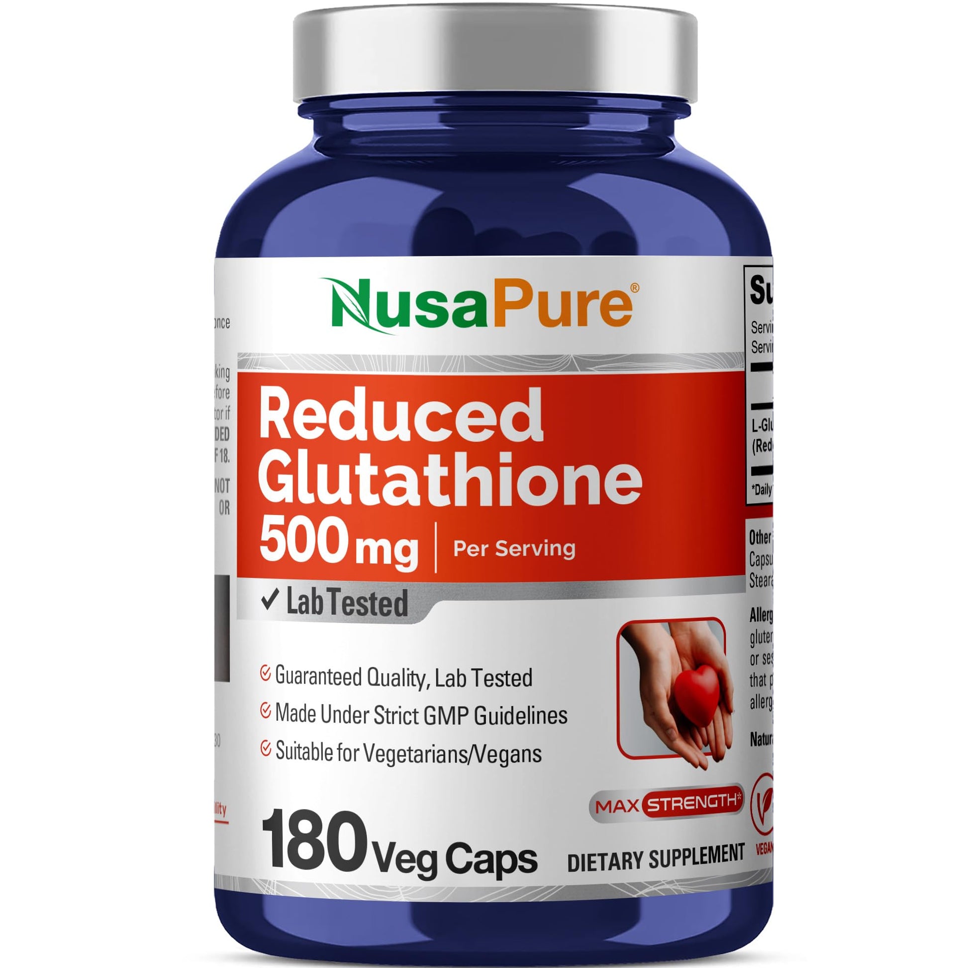 NusaPure Reduced Glutathione 500mg 180 Veggie Capsules (Vegan,Non-GMO) L-Glutathione NusaPure buy supplements canada