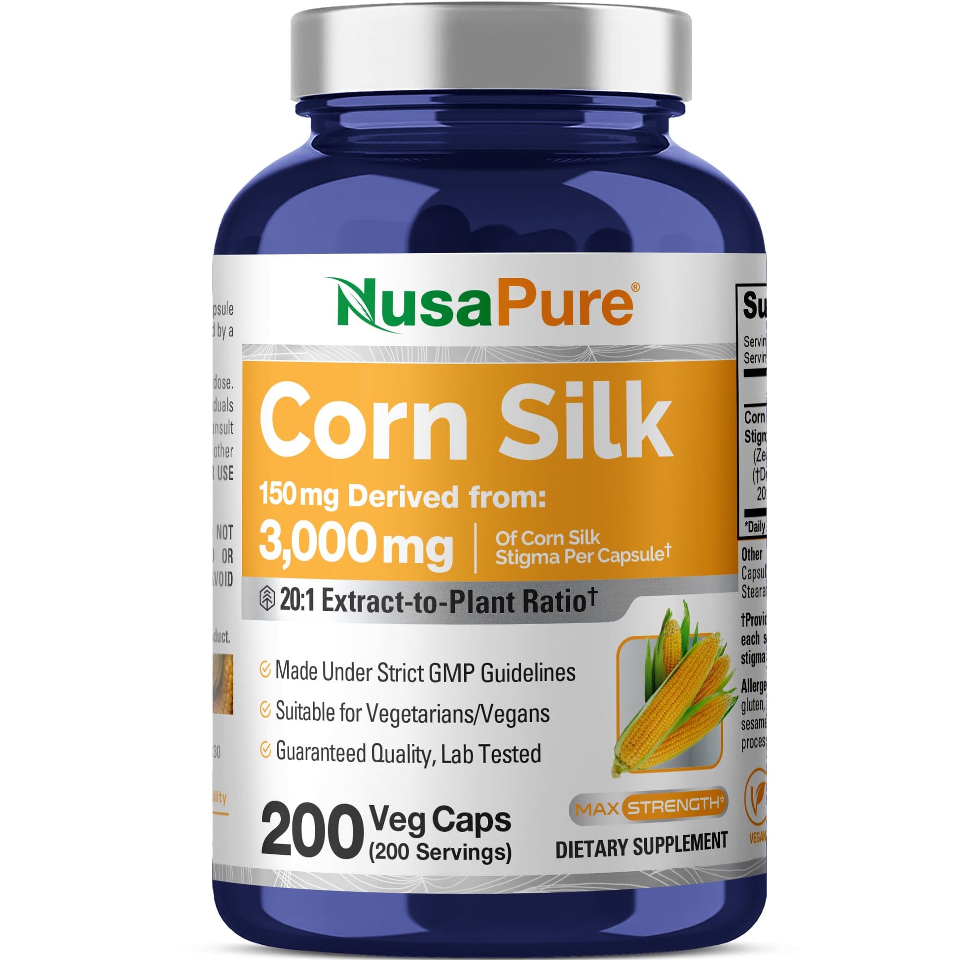 NusaPure Corn Silk Extract 3,000 mg per Caps - 200 Veggie Caps (100% Vegetarian, Non-GMO, Extract 20:1, Vegan) NusaPure buy supplements canada