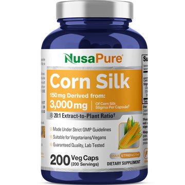 NusaPure Corn Silk Extract 3,000 mg per Caps - 200 Veggie Caps (100% Vegetarian, Non-GMO, Extract 20:1, Vegan) NusaPure buy supplements canada