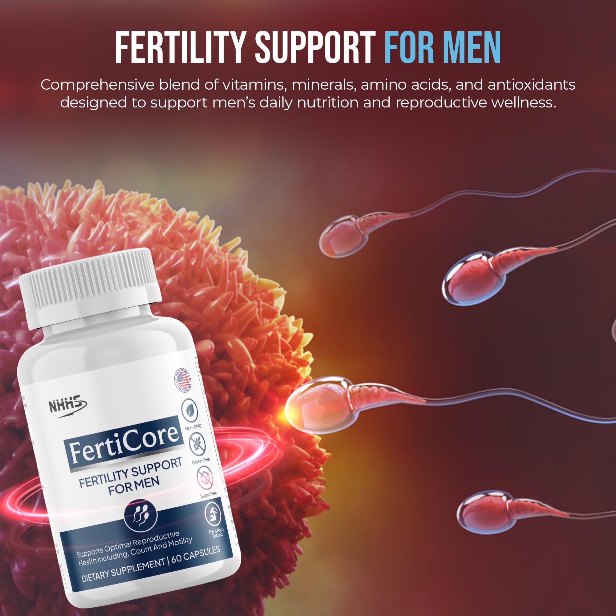 NHHS FertiCore – Men’s Fertility & Reproductive Wellness Supplement – Supports Sperm Health, Motility & Vitality – with Vitamins, Minerals, Amino Acids & Antioxidants – Made in USA, 60 Capsules NHHS buy supplements canada