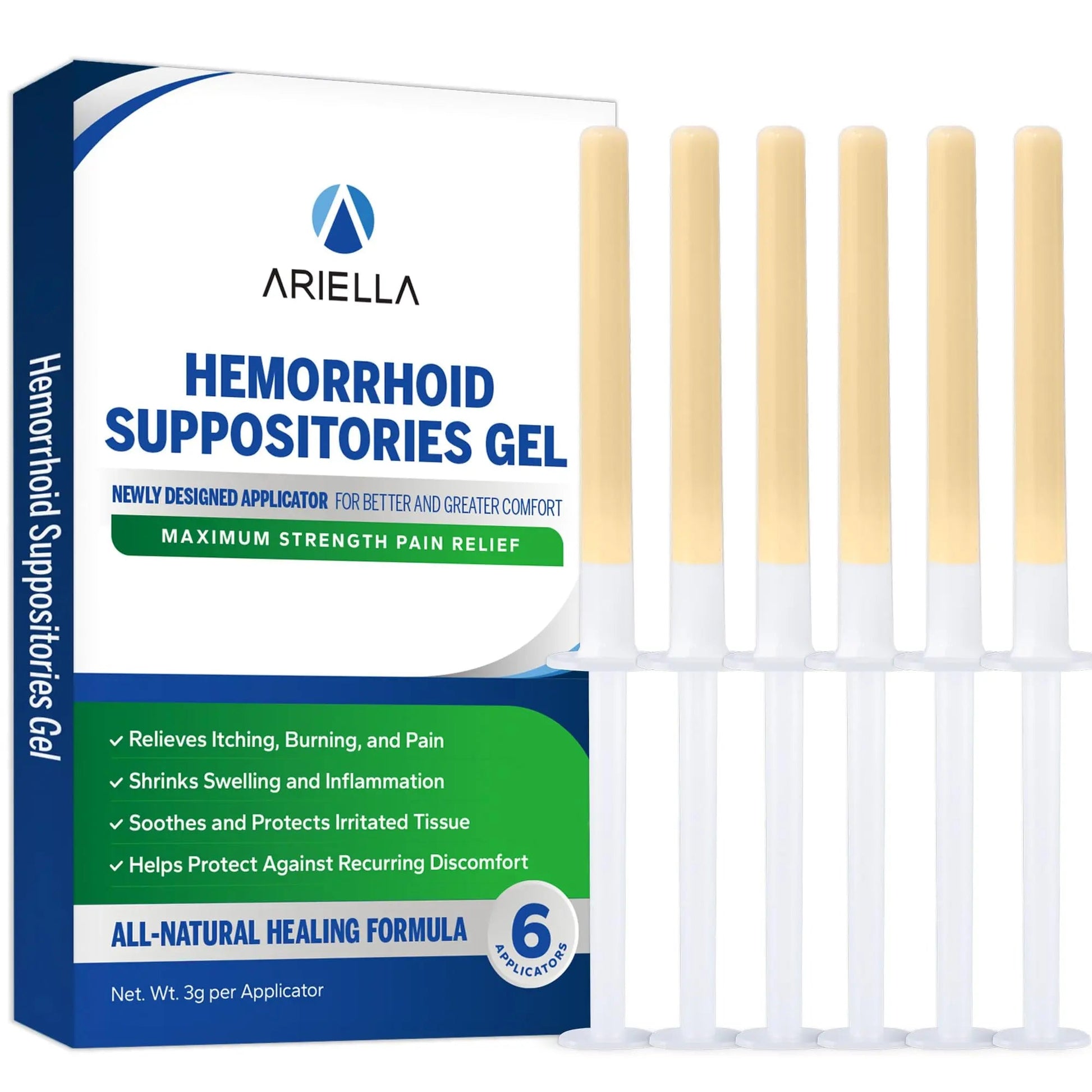 Ariella Hemorrhoid Treatment Suppository Gel: Natural & Herbal - Relieve Itching Burning Discomfort - Internal Relief - New Rounded Applicator - Nighttime Use (Pack of 6) Ariella buy supplements canada