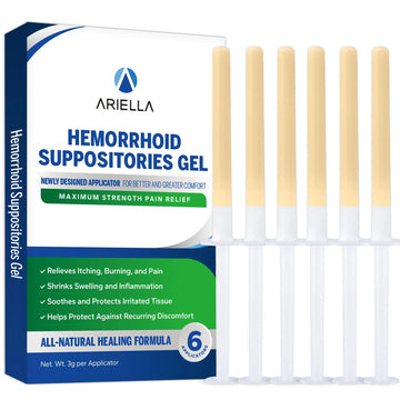 Ariella Hemorrhoid Treatment Suppository Gel: Natural & Herbal - Relieve Itching Burning Discomfort - Internal Relief - New Rounded Applicator - Nighttime Use (Pack of 6) Ariella buy supplements canada