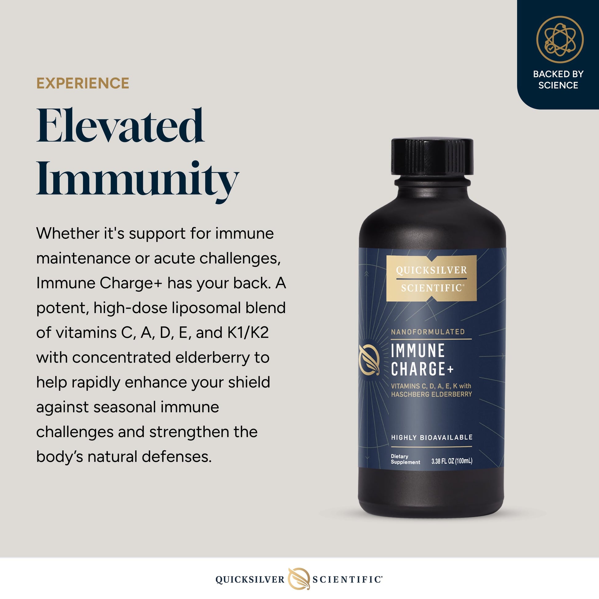 Quicksilver Scientific Immune Charge+ - Elderberry with 10,000 IU Vitamin D3, 25,000 Vitamin A, C, E, K1 & K2 for Immune Health & Lung Support (100ml) Quicksilver Scientific buy supplements canada