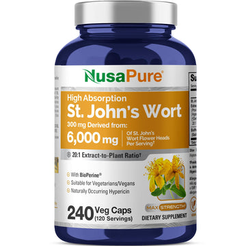NusaPure St. John's Wort 20:1 Extract, 300 mg Equivalent to 6,000mg 240 Veggie Capsules (Vegetarian, Non-GMO & Vegan) Bioperine NusaPure buy supplements canada