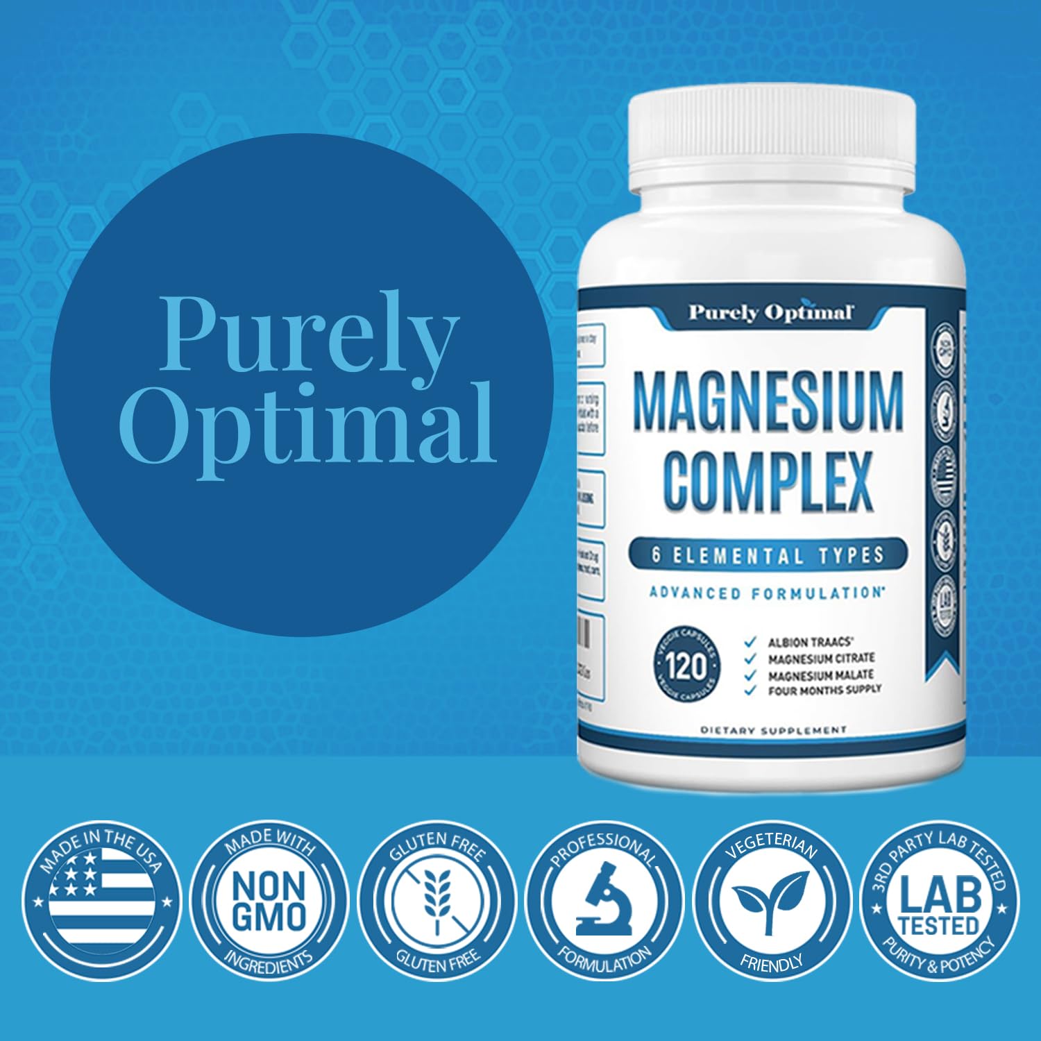 Purely Optimal Magnesium Complex - 6 Forms Magnesium Glycinate, Citrate & Malate - Sleep Support, Stress Relief, Muscles, Heart Health & Relaxation Purely Optimal buy supplements canada