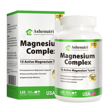 Magnesium Complex with 15 Types Magnesium Glycinate Citrate Malate Taurate Oxide Carbonate Chloride Orotate Magnesio Muscle, Heart, Relaxation & Nerves 120 Vegan Capsules, 60-Day Supply Ashenutri buy supplements canada